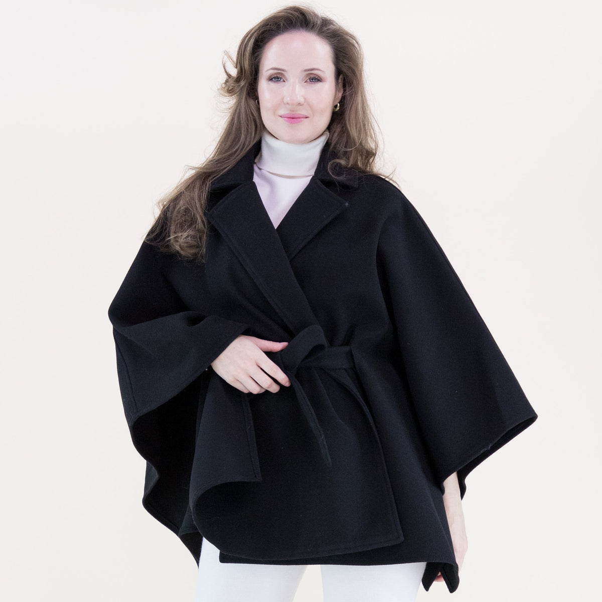 Notched Lapel Belted Tailored Cape