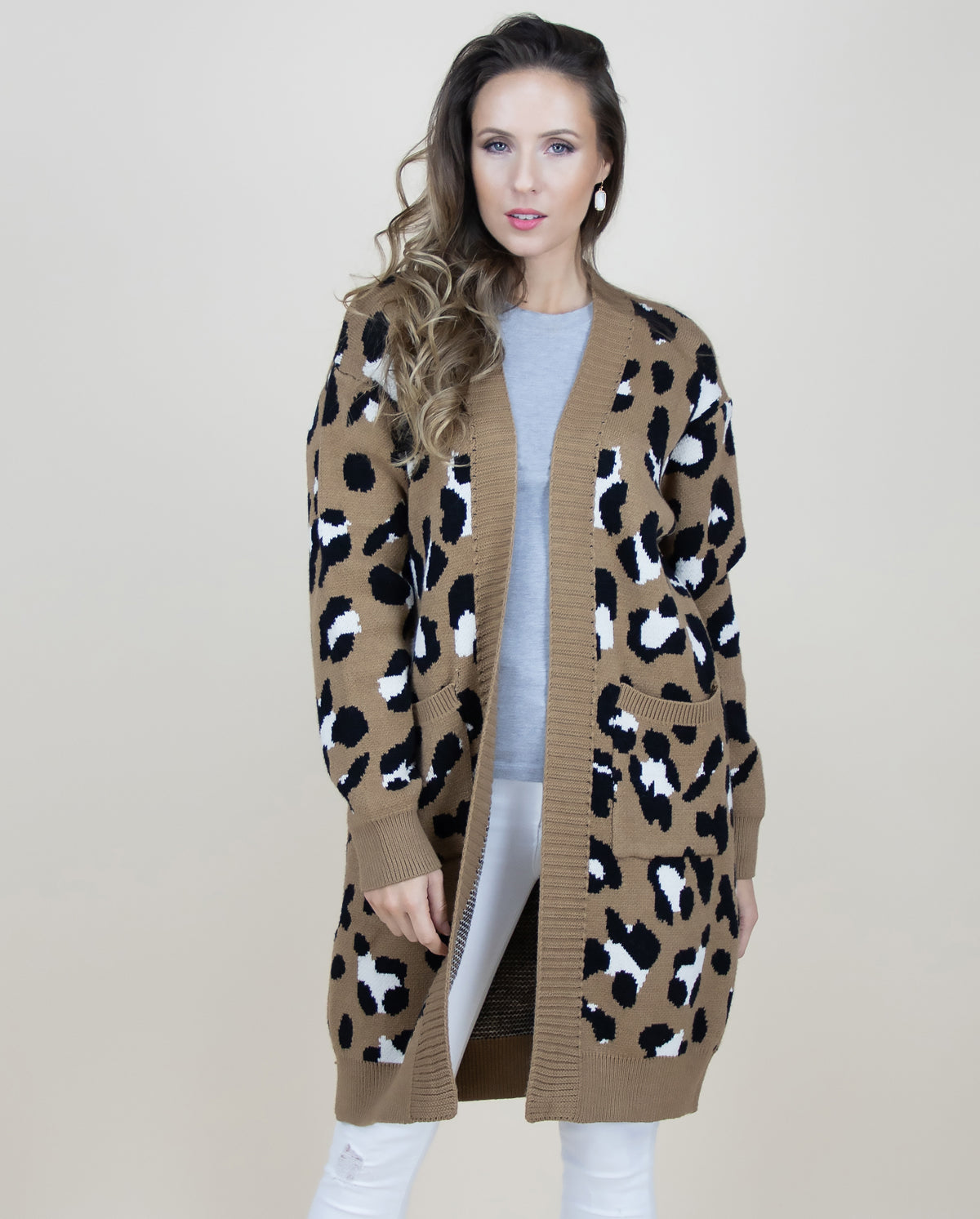 Leopard Cardigan w/ Front Pockets