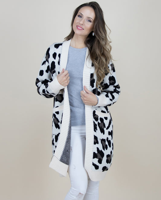 Leopard Cardigan w/ Front Pockets