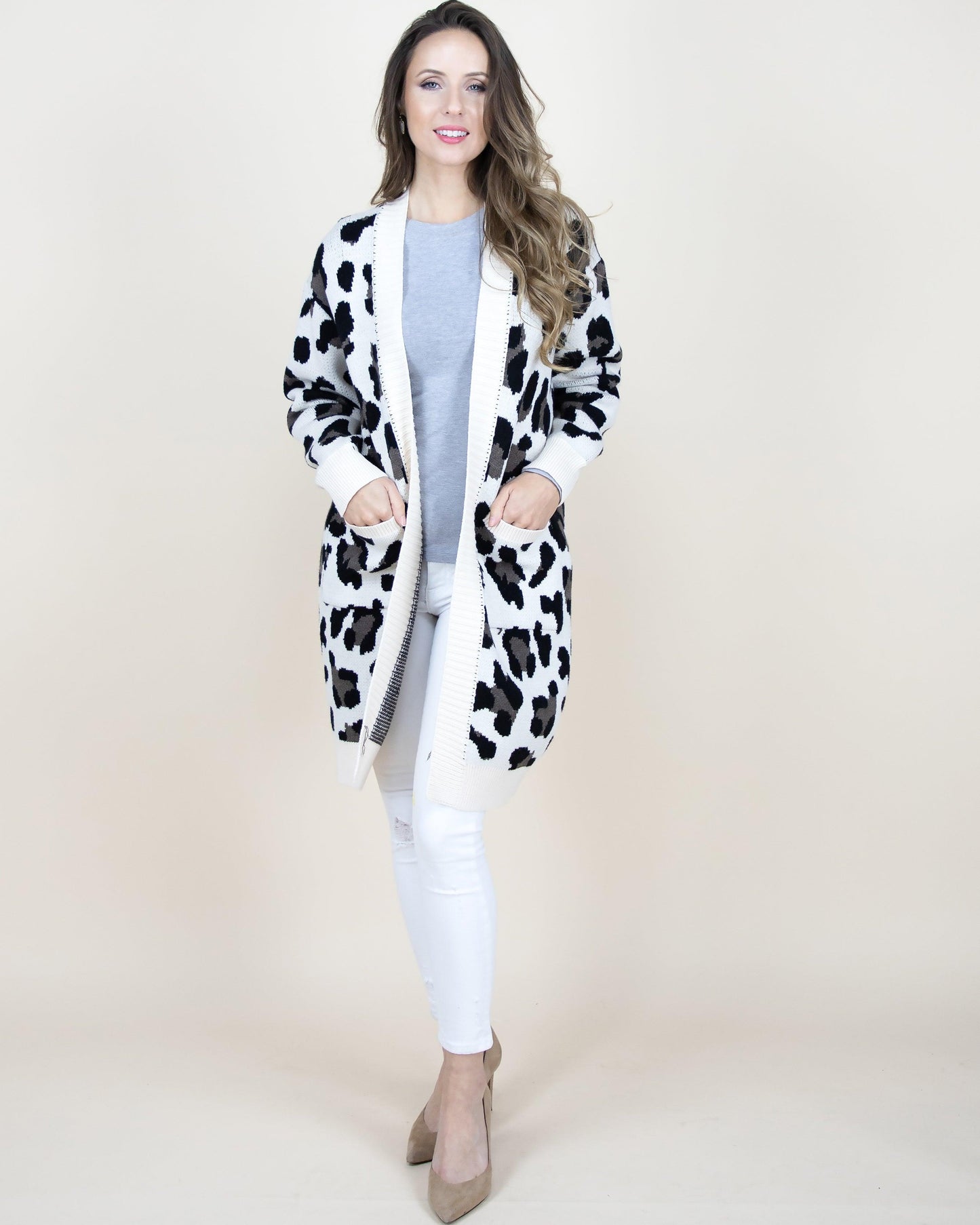 Leopard Cardigan w/ Front Pockets