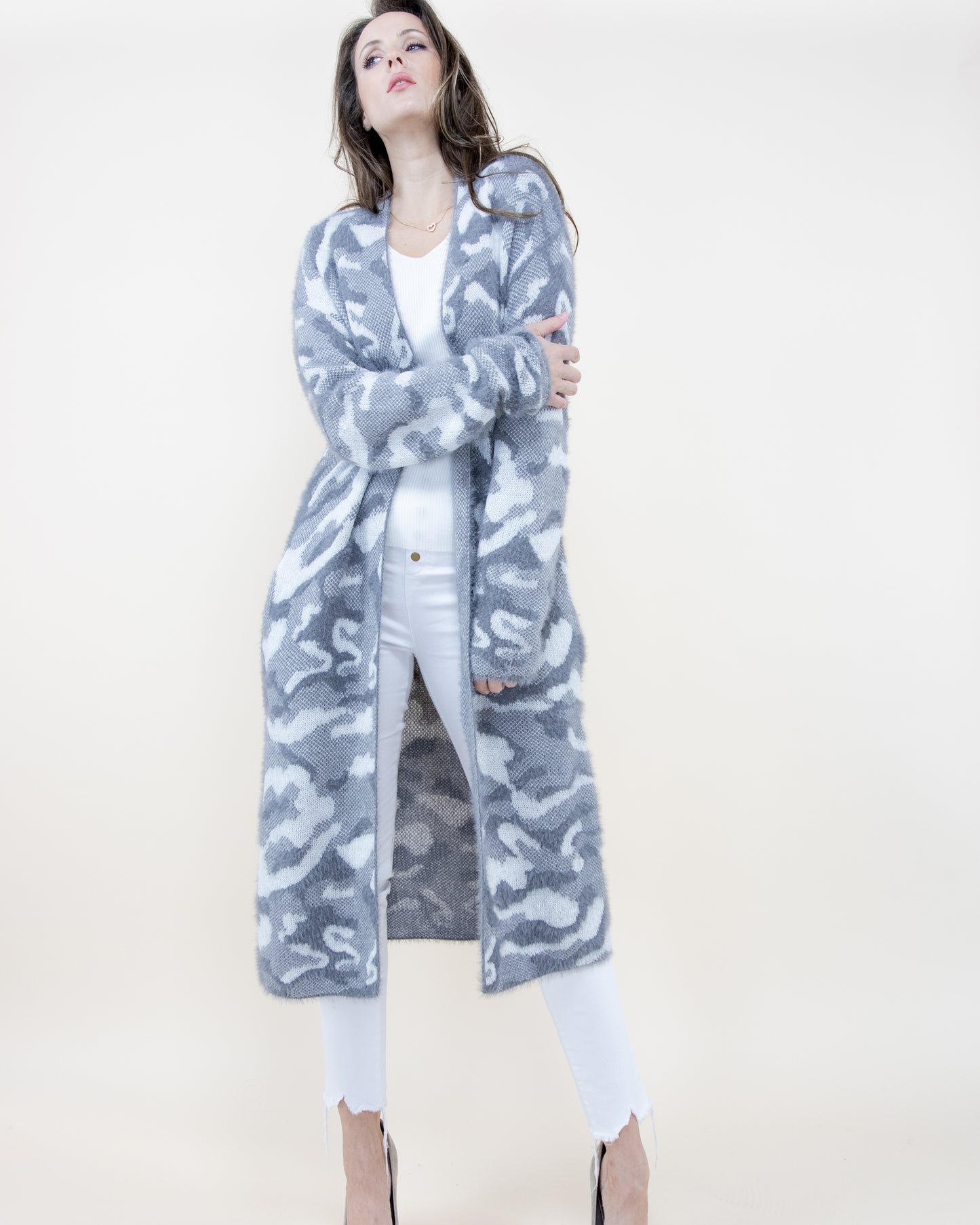 Eyelash Camouflage Long Sleeve Cardigan W/ Pockets - (S/M, L/XL)