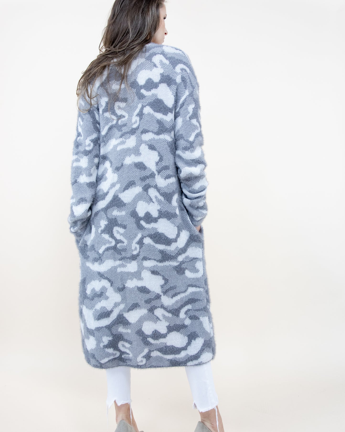Eyelash Camouflage Long Sleeve Cardigan W/ Pockets - (S/M, L/XL)