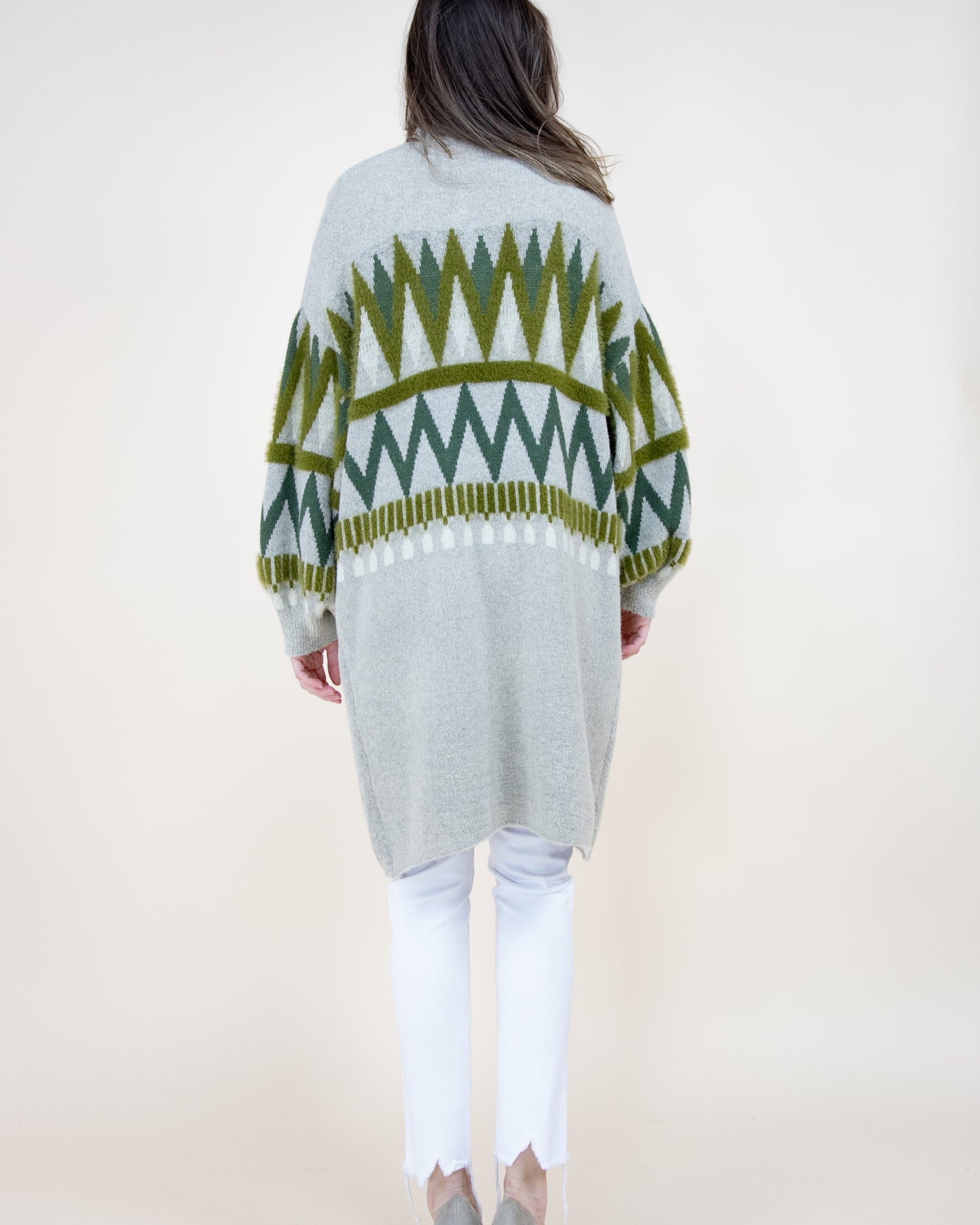Zig Zac Pattern Bishop Sleeve Cardigan - (S/M, L/XL)