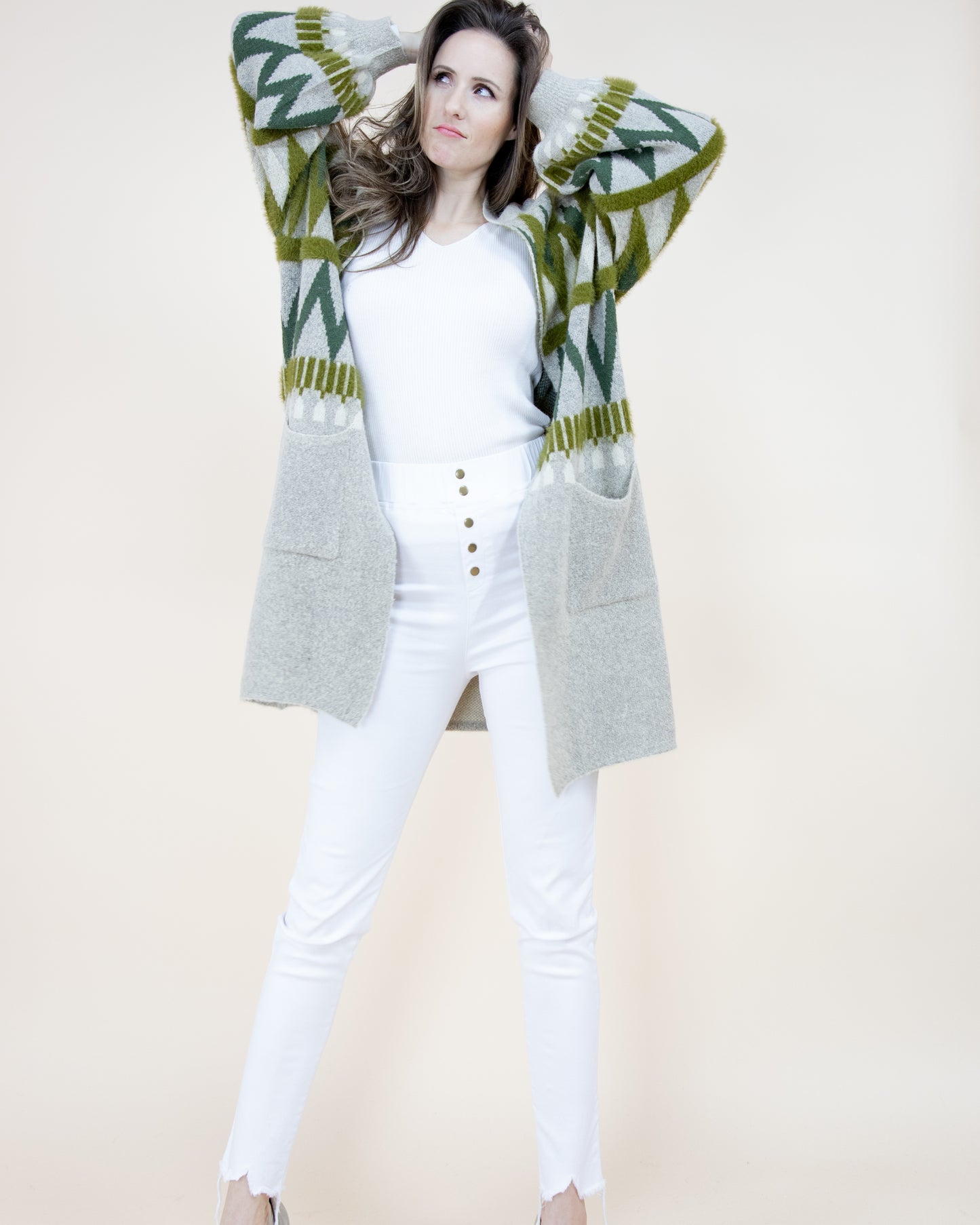 Zig Zac Pattern Bishop Sleeve Cardigan - (S/M, L/XL)