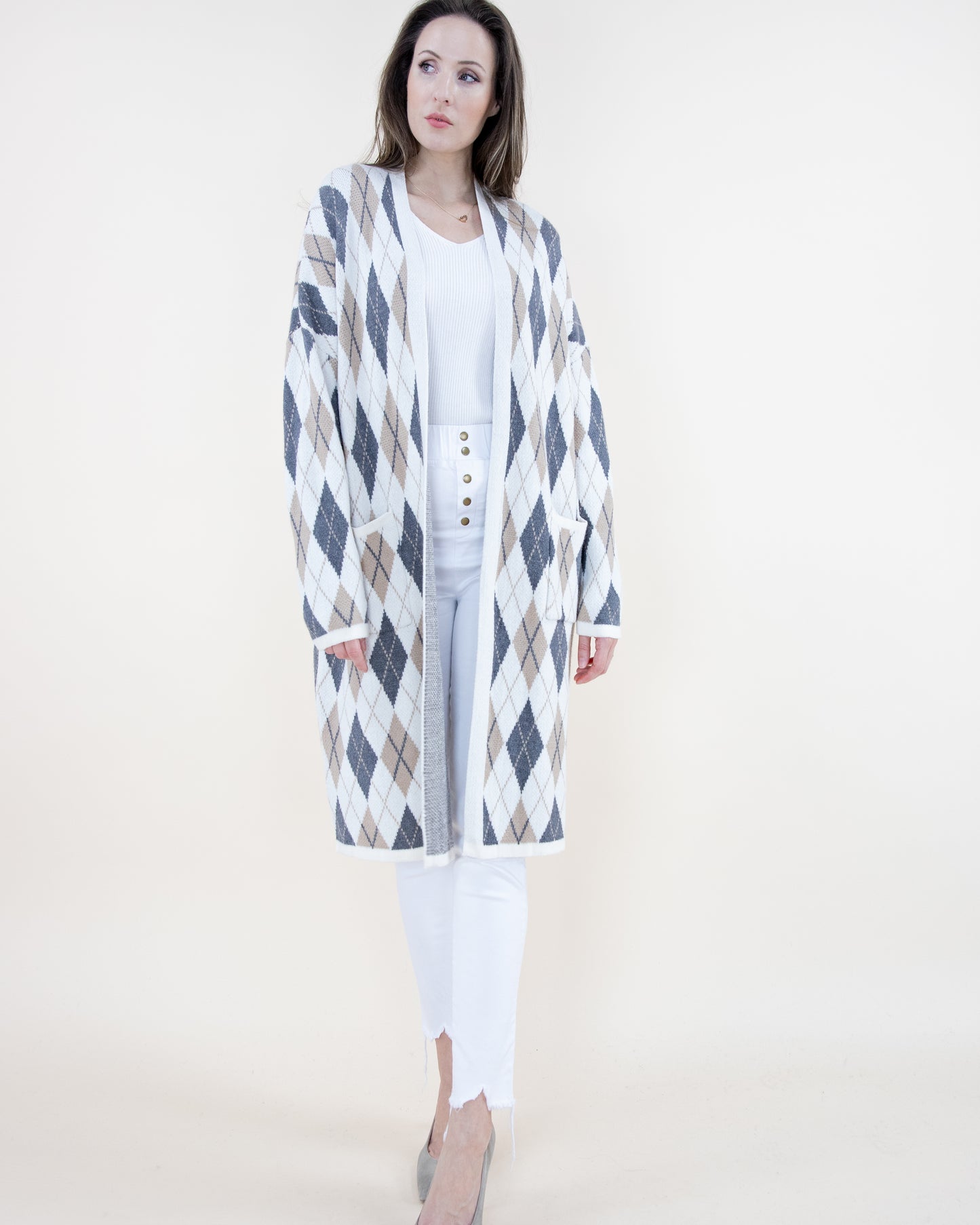 Argyle Pattern Cardigan w/ Pockets