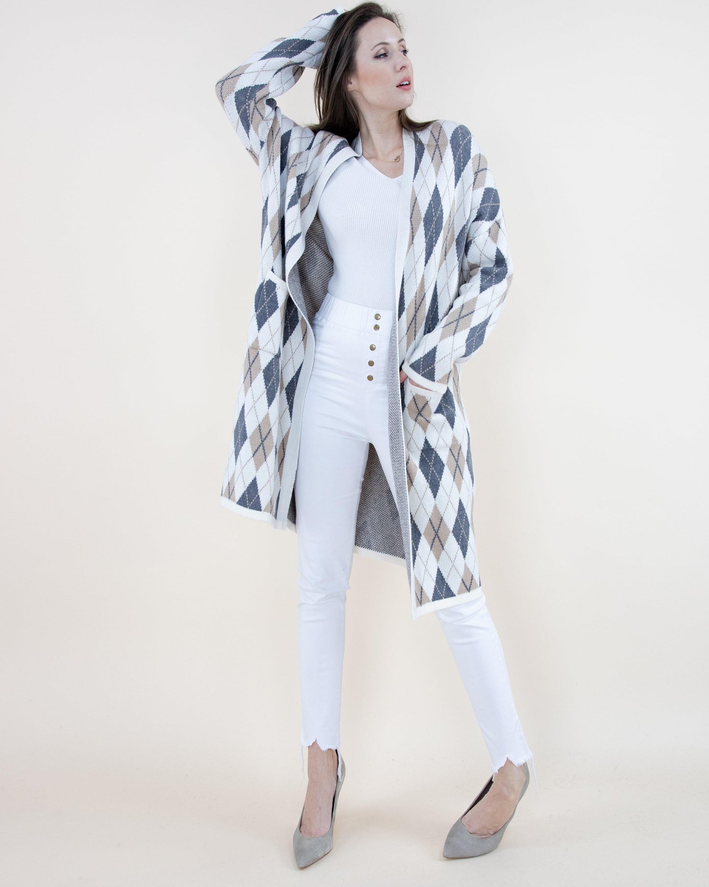 Argyle Pattern Cardigan w/ Pockets