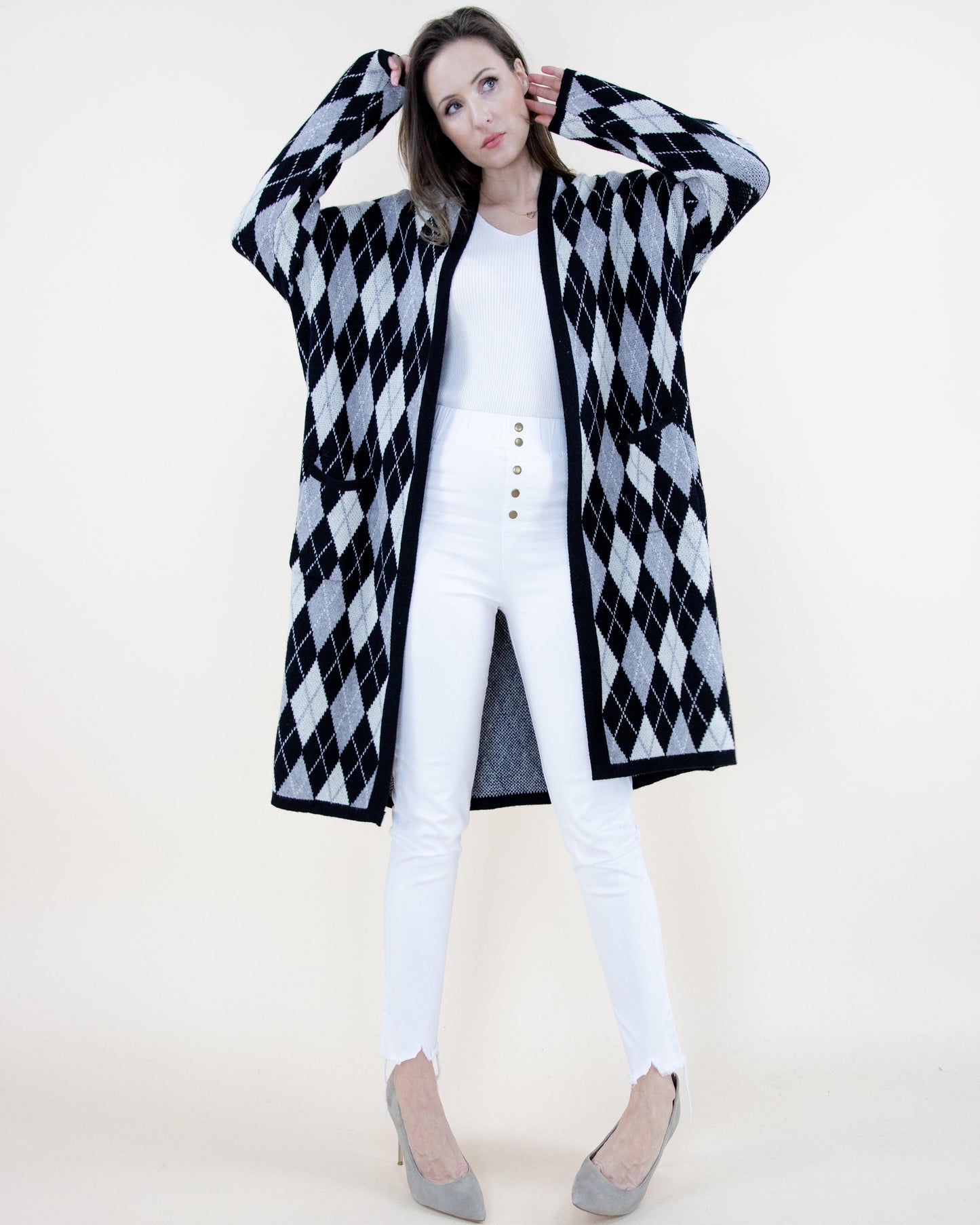 Argyle Pattern Cardigan w/ Pockets