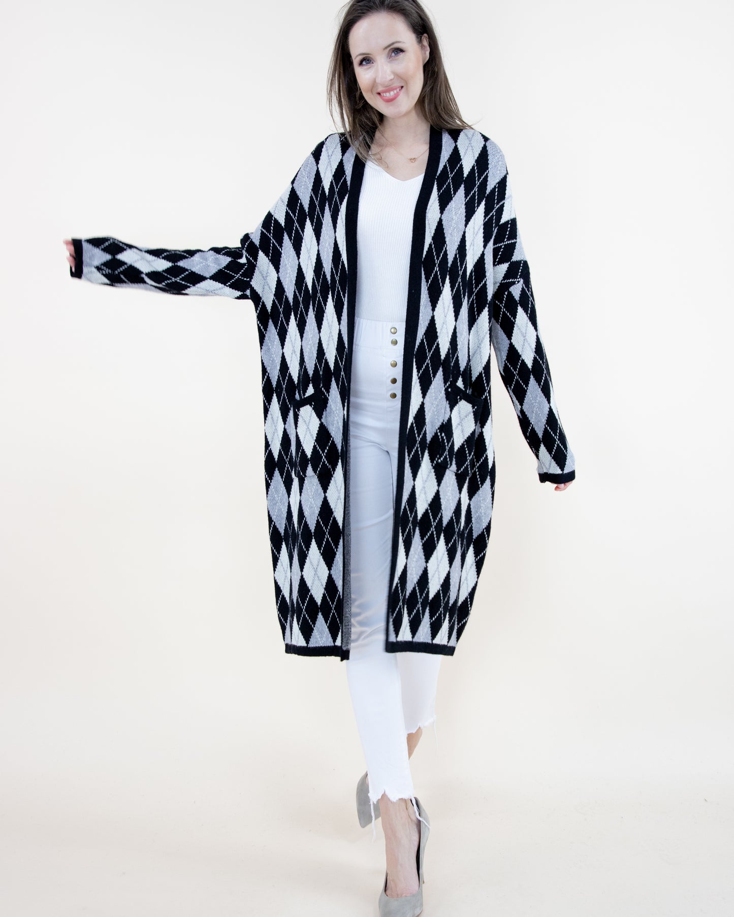Argyle Pattern Cardigan w/ Pockets