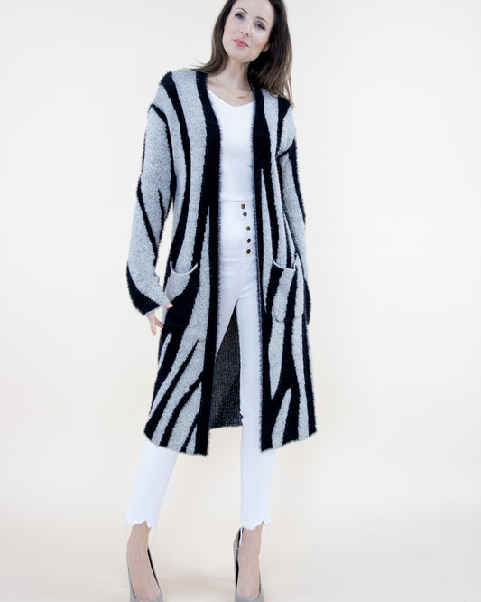 Marble Swirl Pattern Cardigan w/ Pockets - (S/M, L/XL)