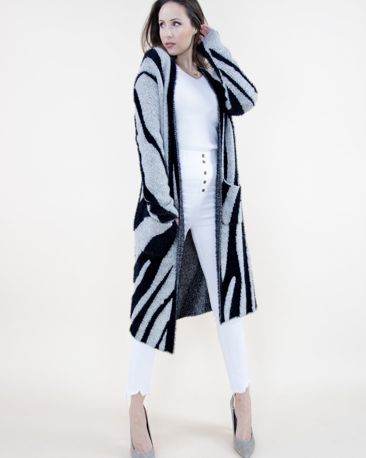Marble Swirl Pattern Cardigan w/ Pockets - (S/M, L/XL)