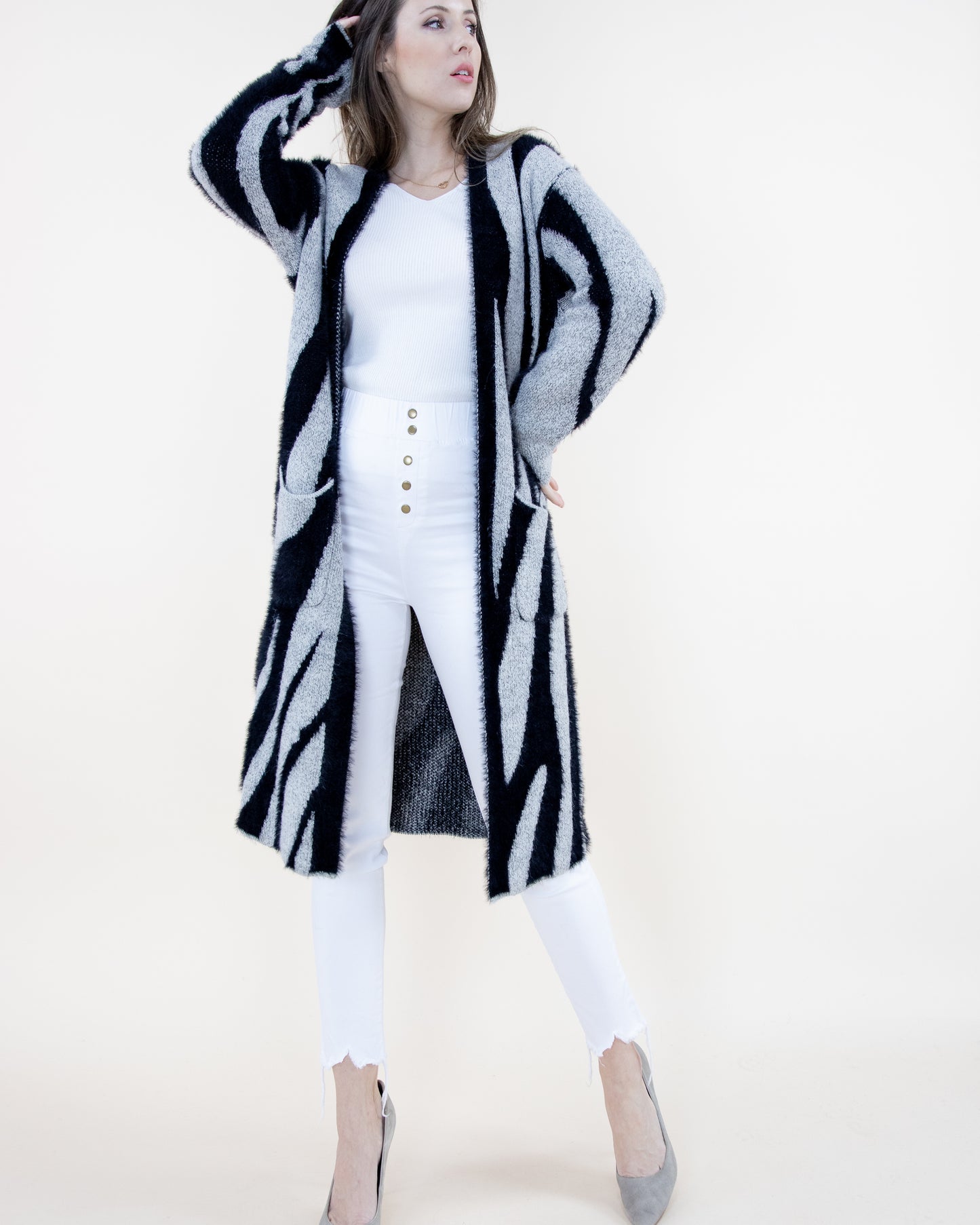 Marble Swirl Pattern Cardigan w/ Pockets - (S/M, L/XL)