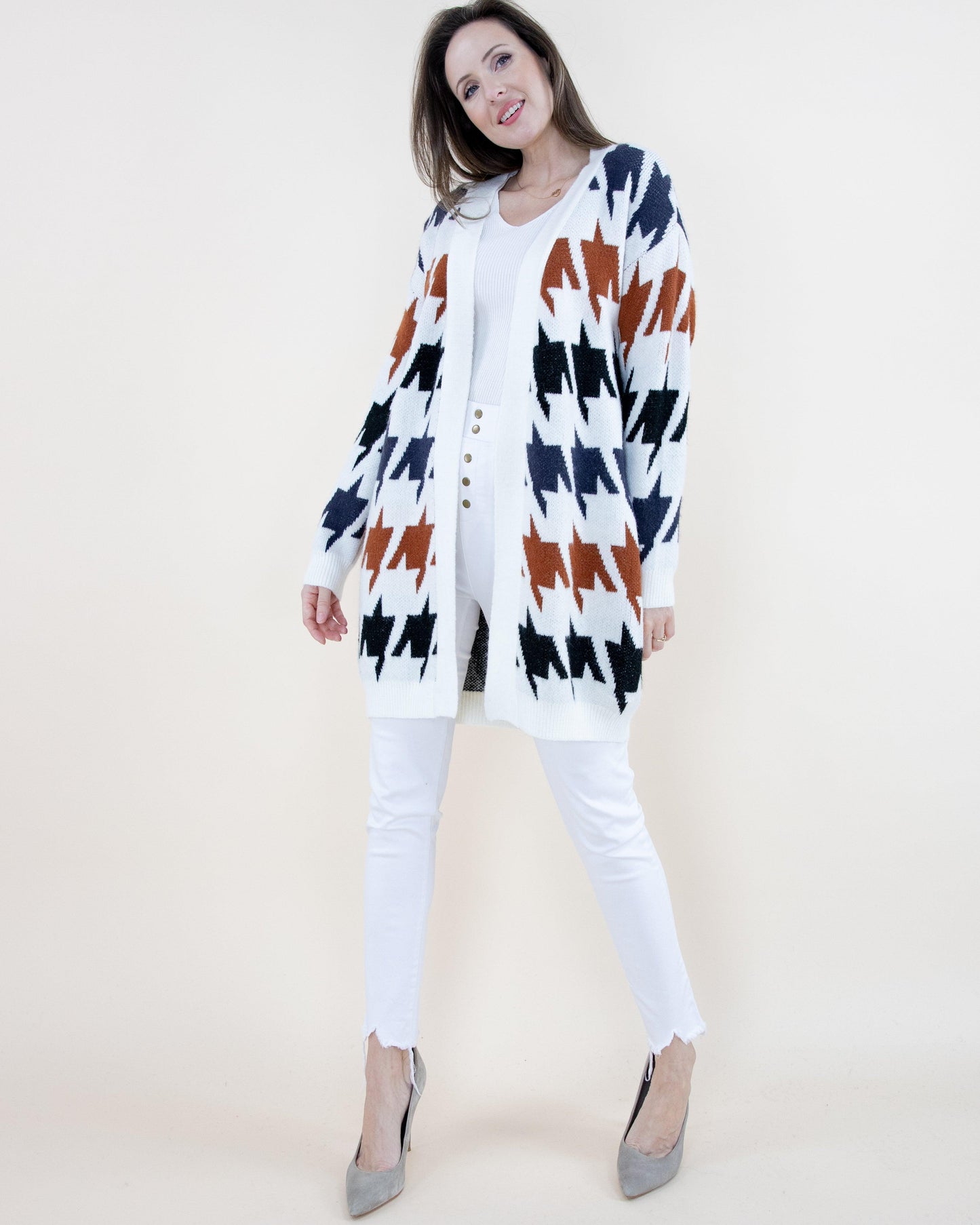 Two Tone Houndstooth Cardigan