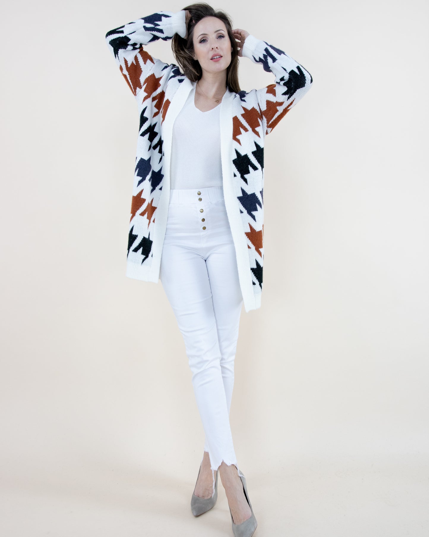 Two Tone Houndstooth Cardigan