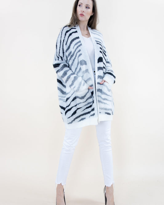 Tiger Print Cardigan with Pockets