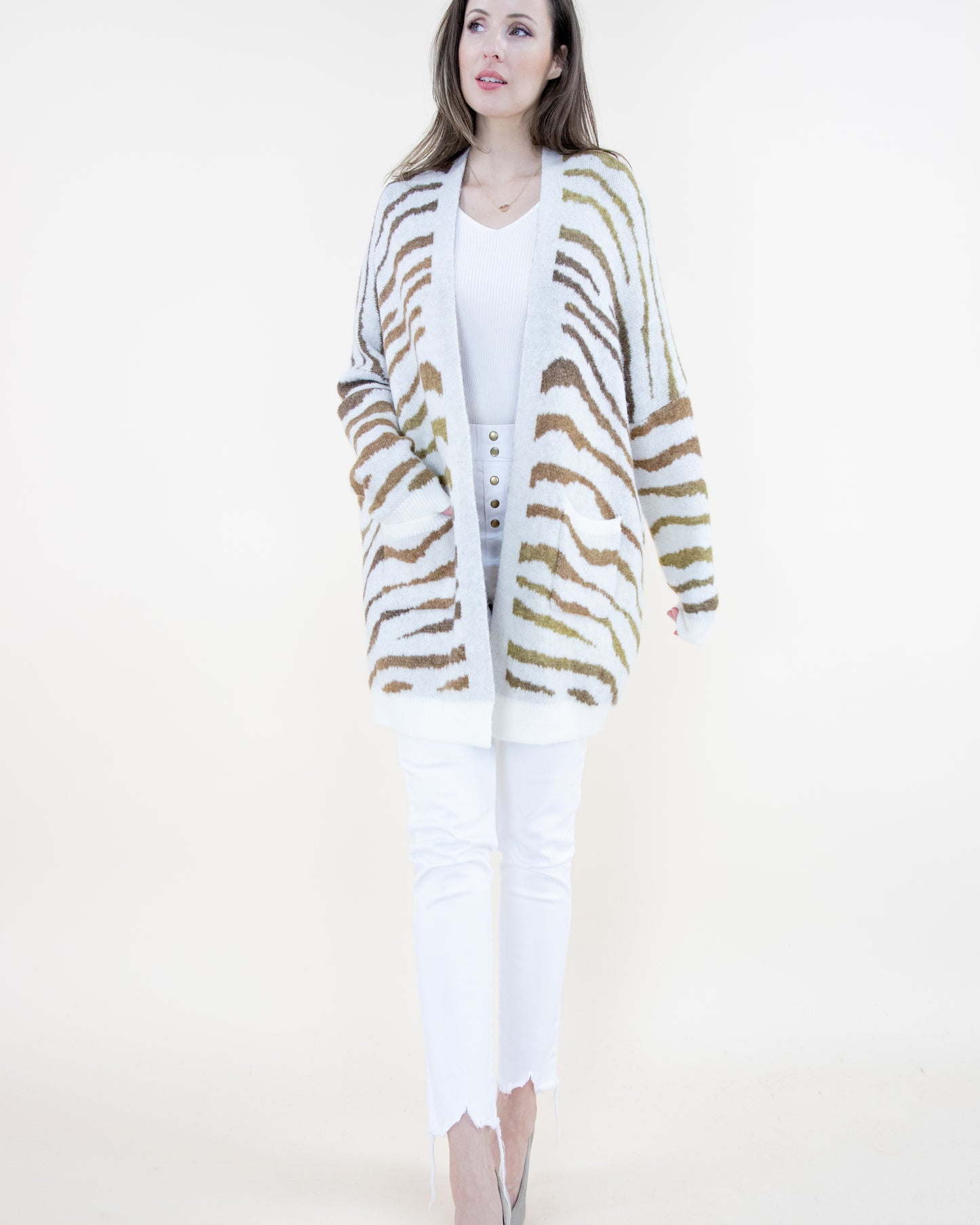 Tiger Print Cardigan with Pockets