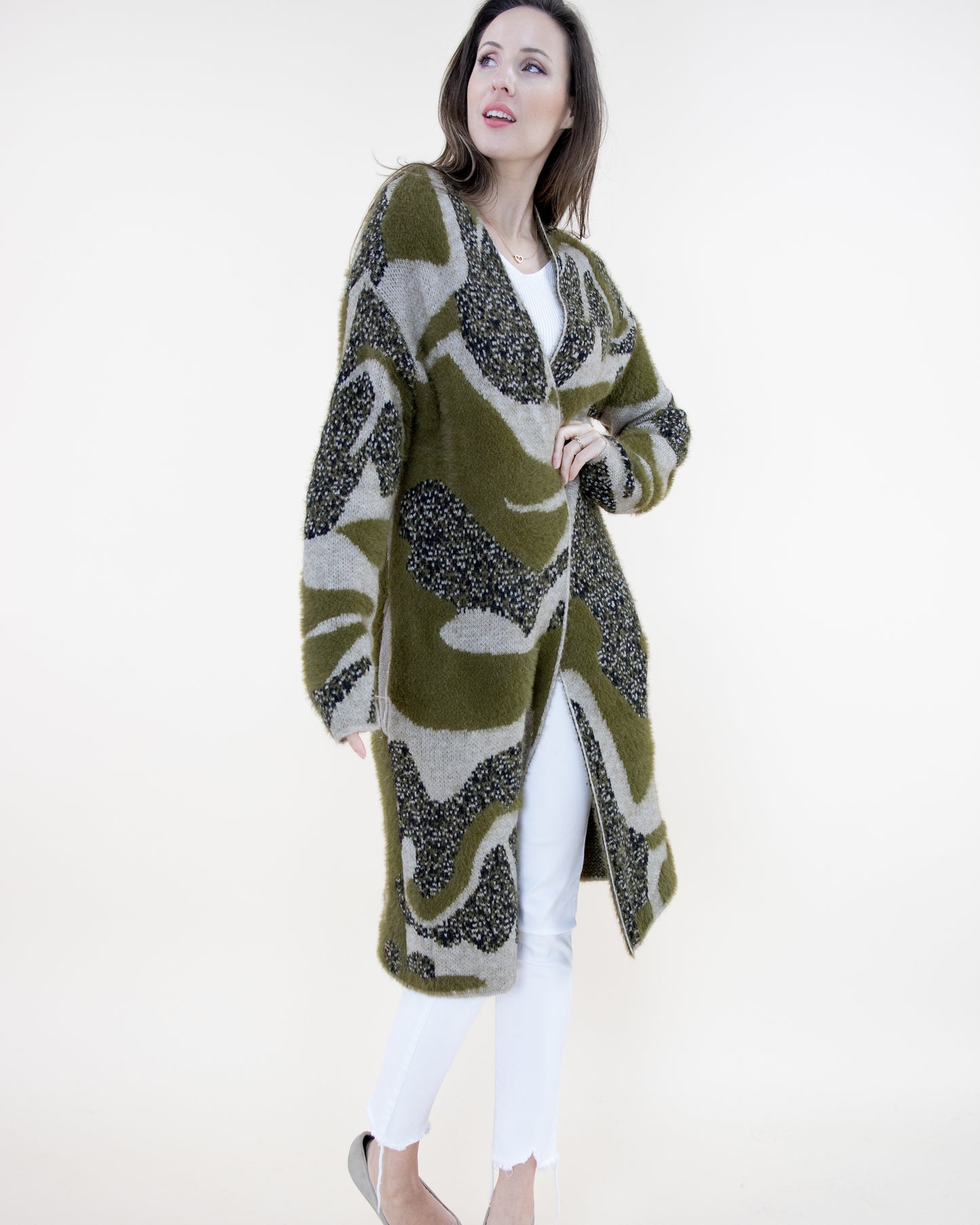 Partial Eyelash Camo Cardigan