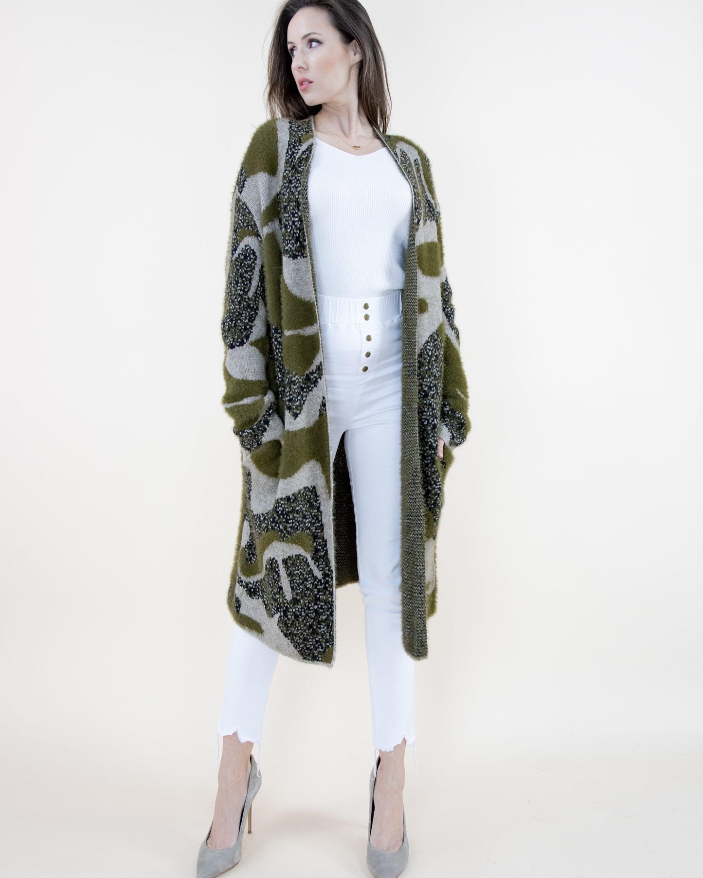 Partial Eyelash Camo Cardigan