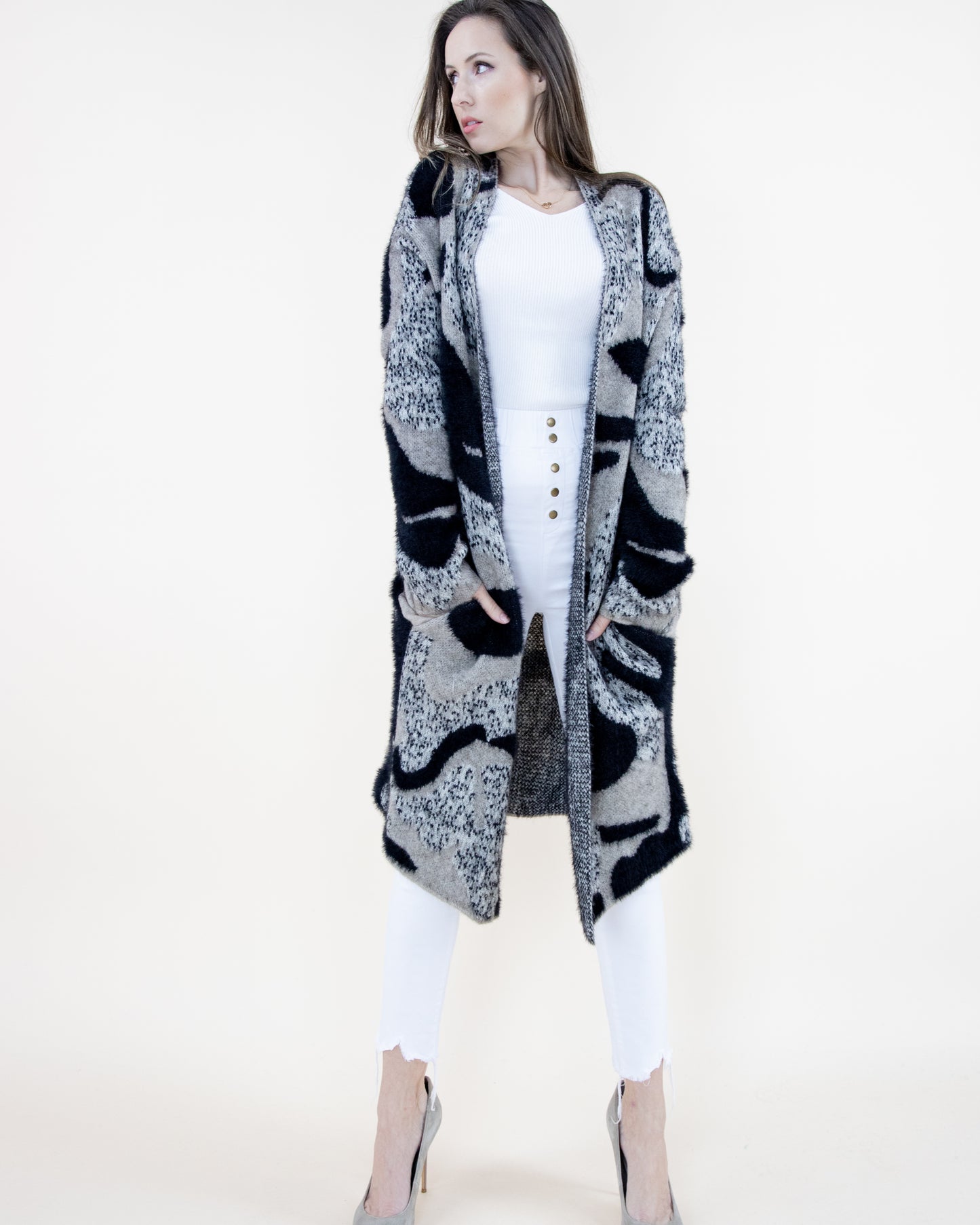 Partial Eyelash Camo Cardigan