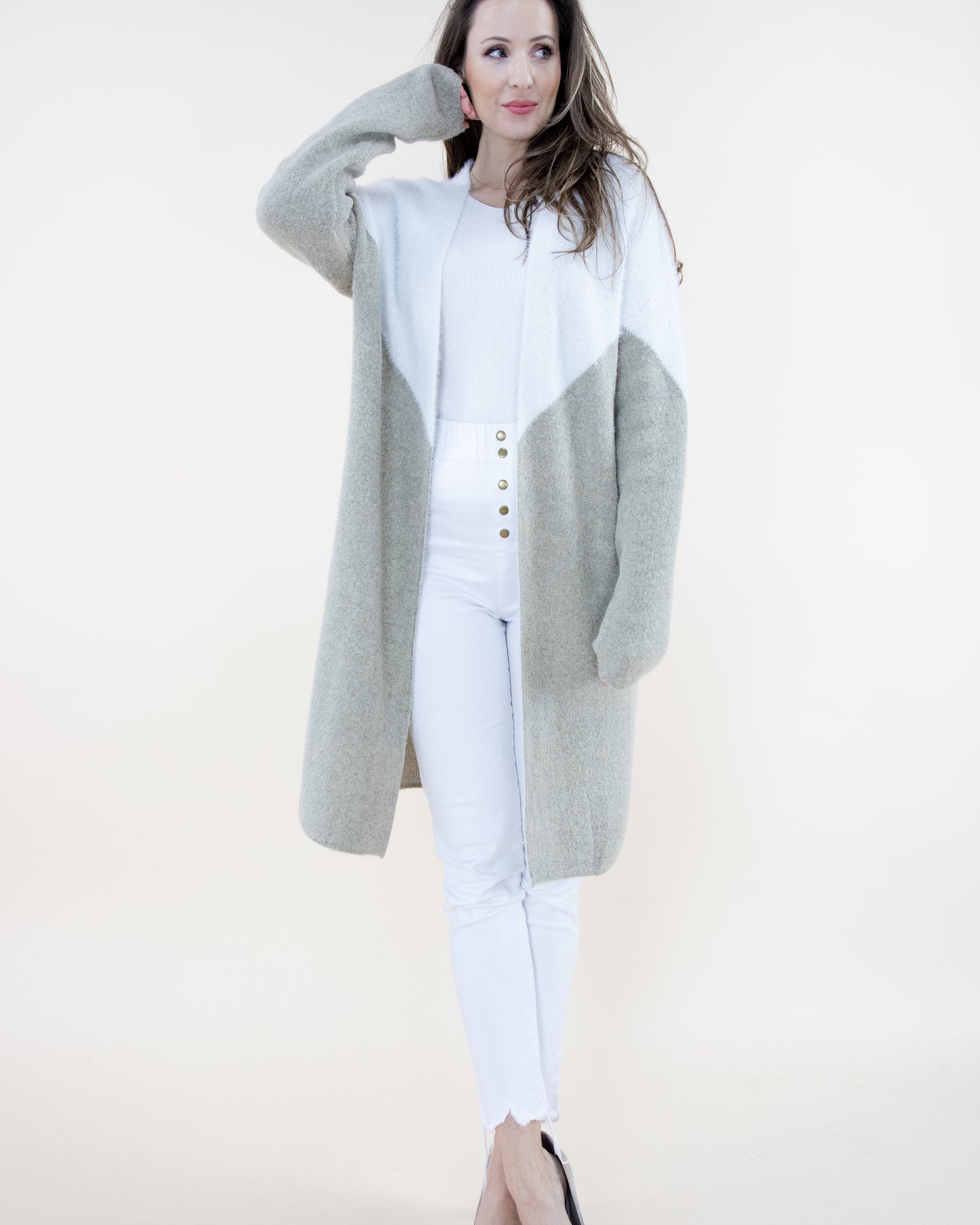 Partial Eyelash Chevron Cardigan