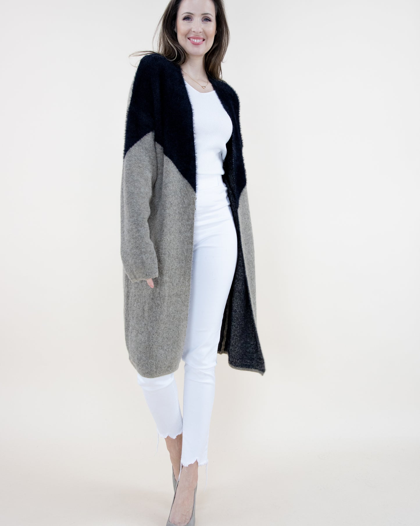 Partial Eyelash Chevron Cardigan