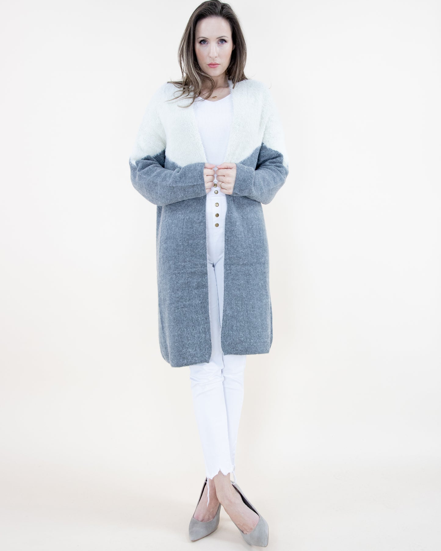 Partial Eyelash Chevron Cardigan