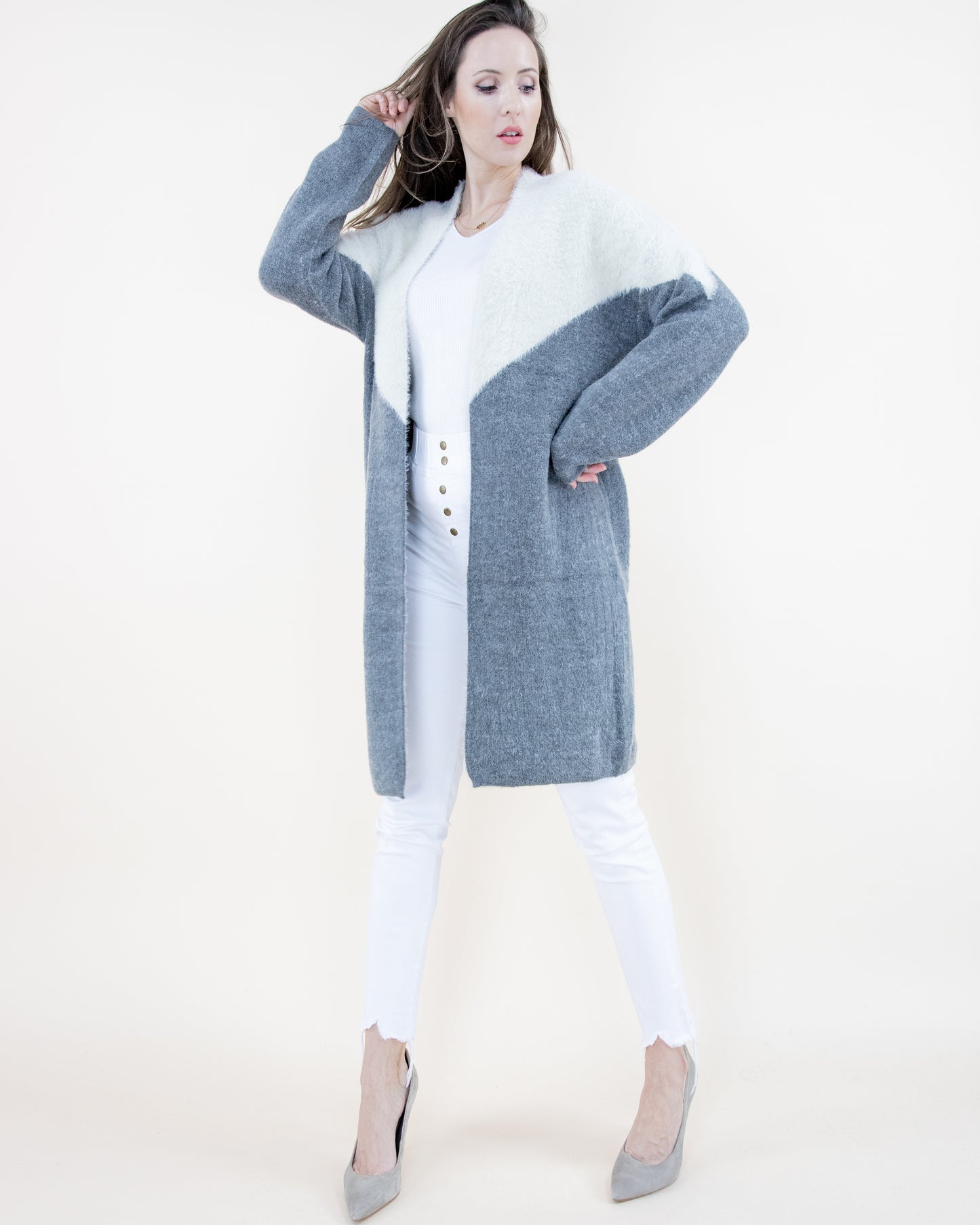 Partial Eyelash Chevron Cardigan