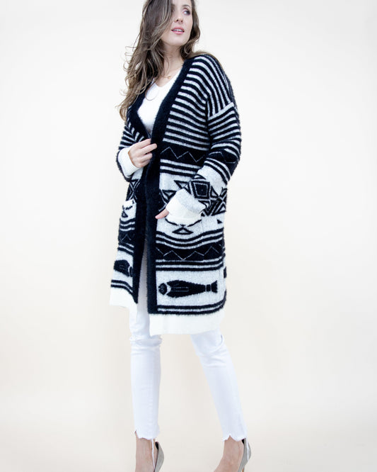 Snake Eye Ethnic Cardigan with Stripe Details