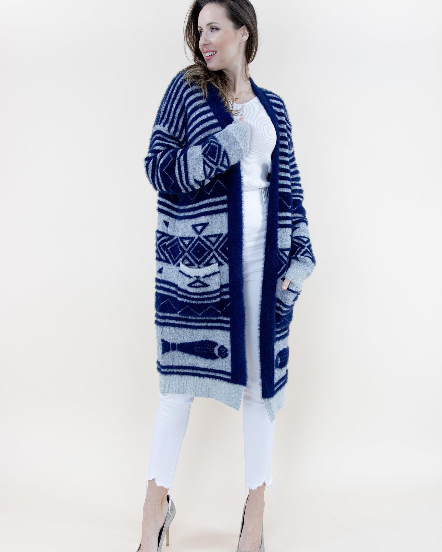 Snake Eye Ethnic Cardigan with Stripe Details