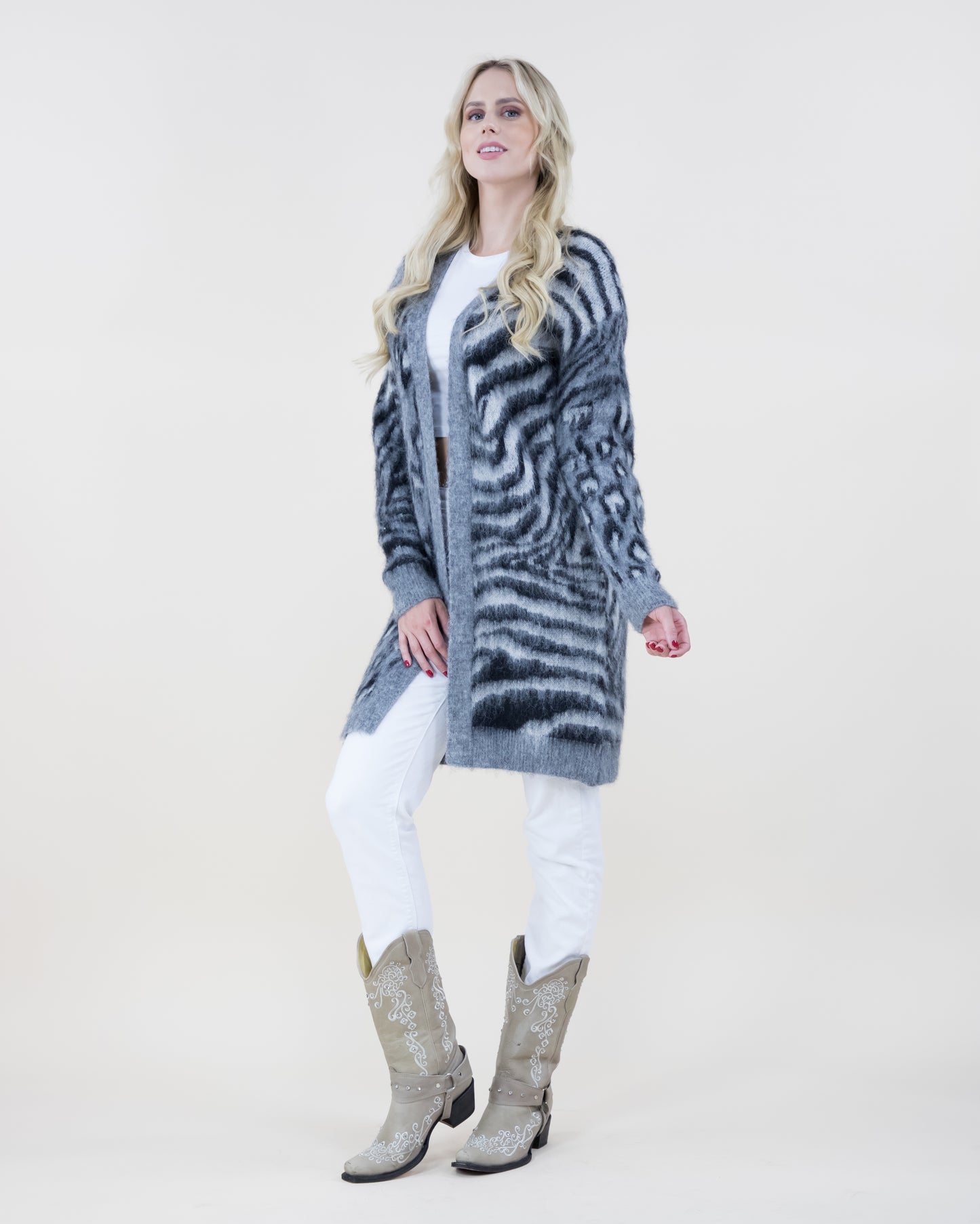 Mixed Animal Print Eyelash Cardigan