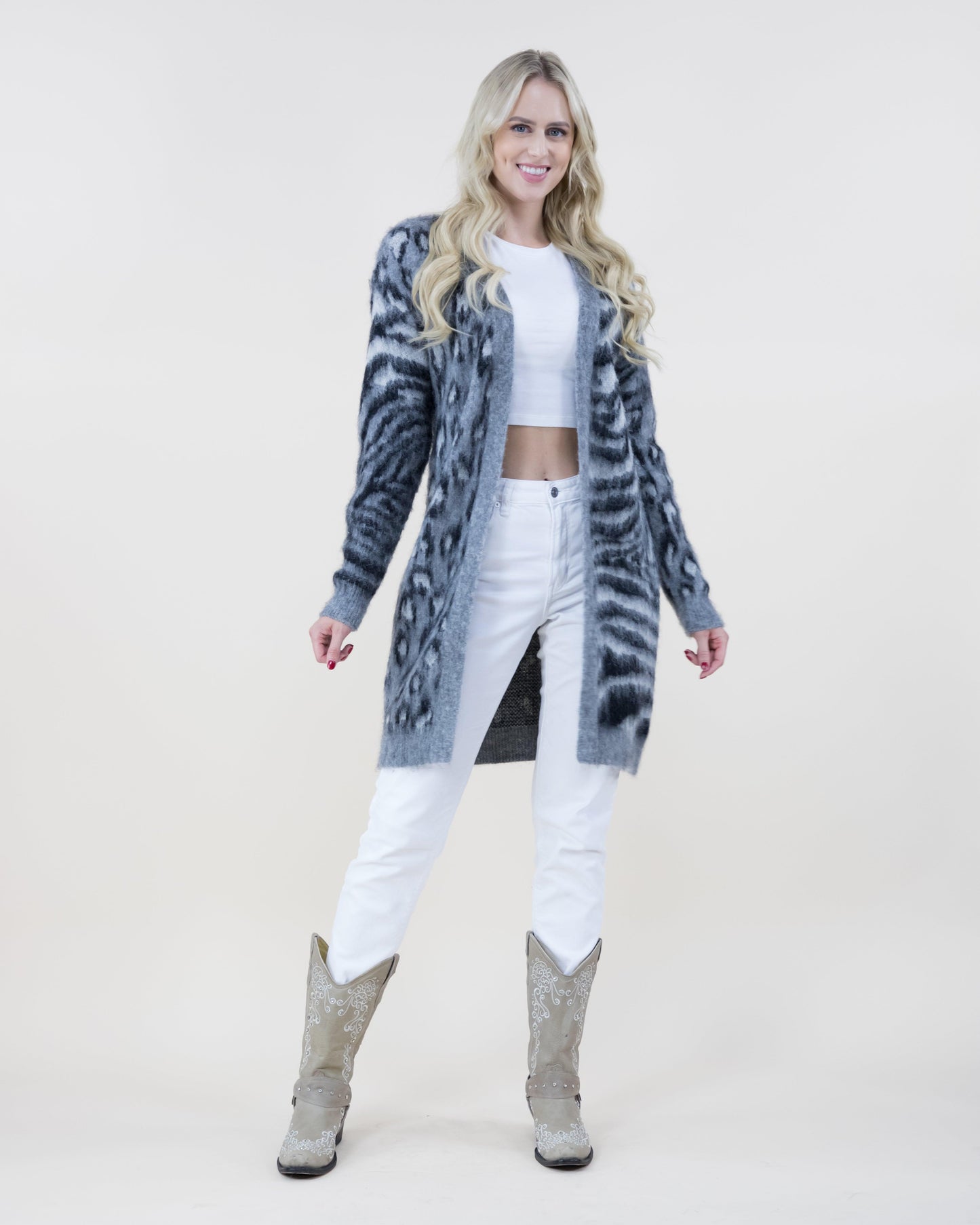 Mixed Animal Print Eyelash Cardigan