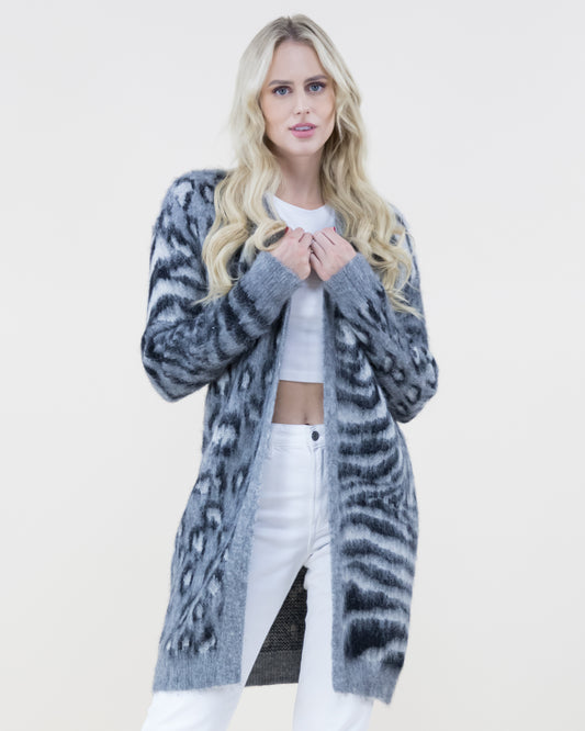 Mixed Animal Print Eyelash Cardigan