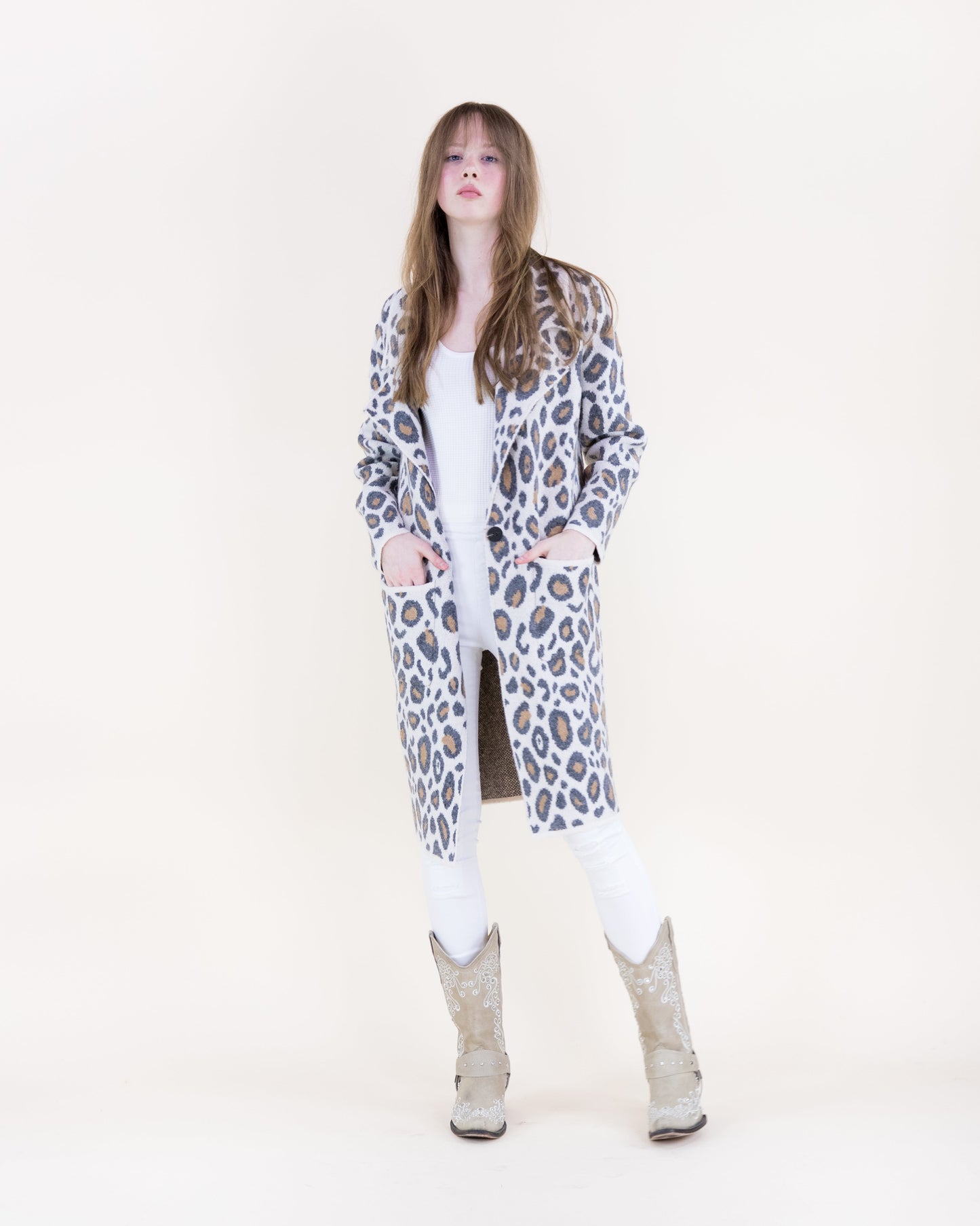 Leopard Notch Lapel Coatigan