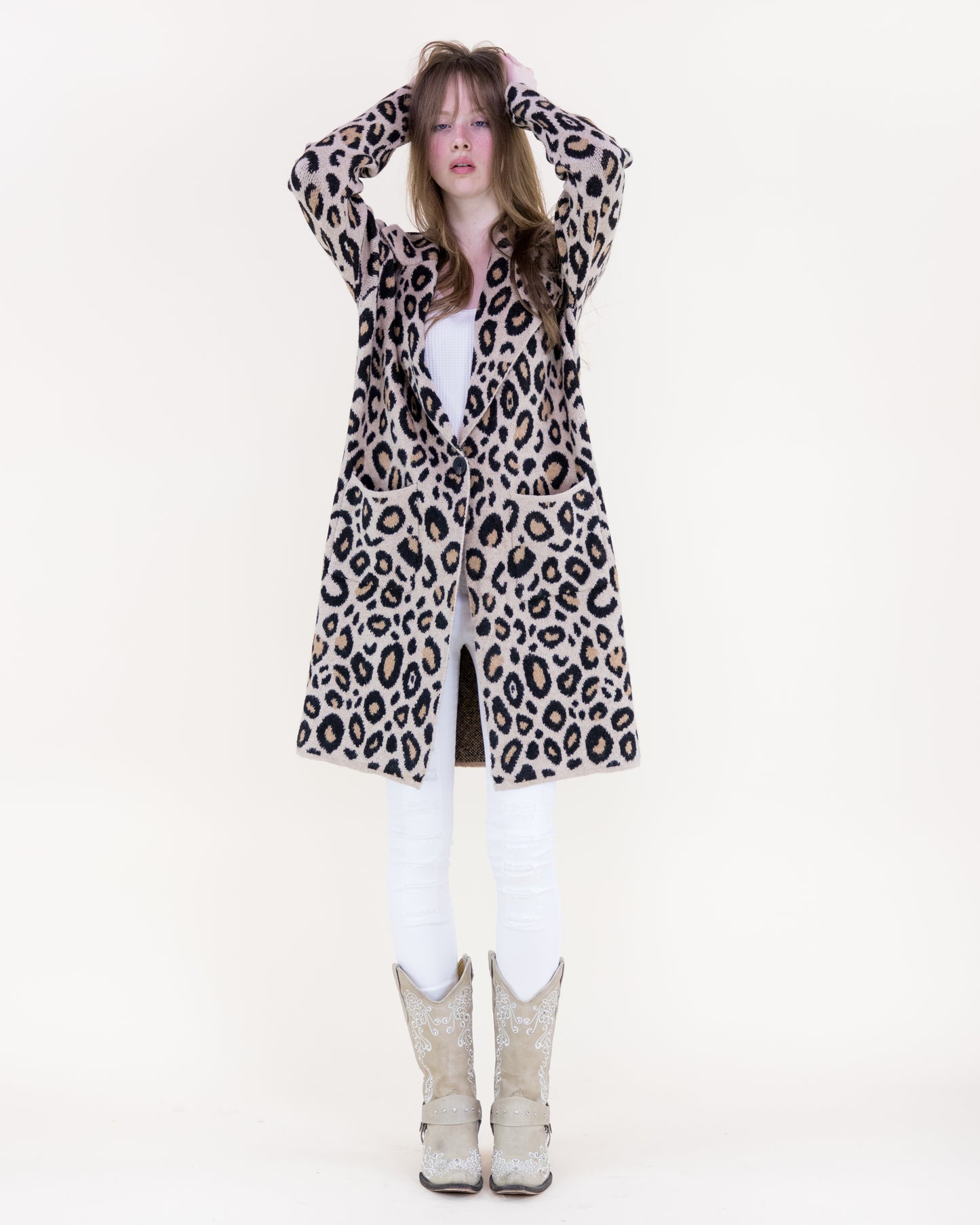 Leopard Notch Lapel Coatigan
