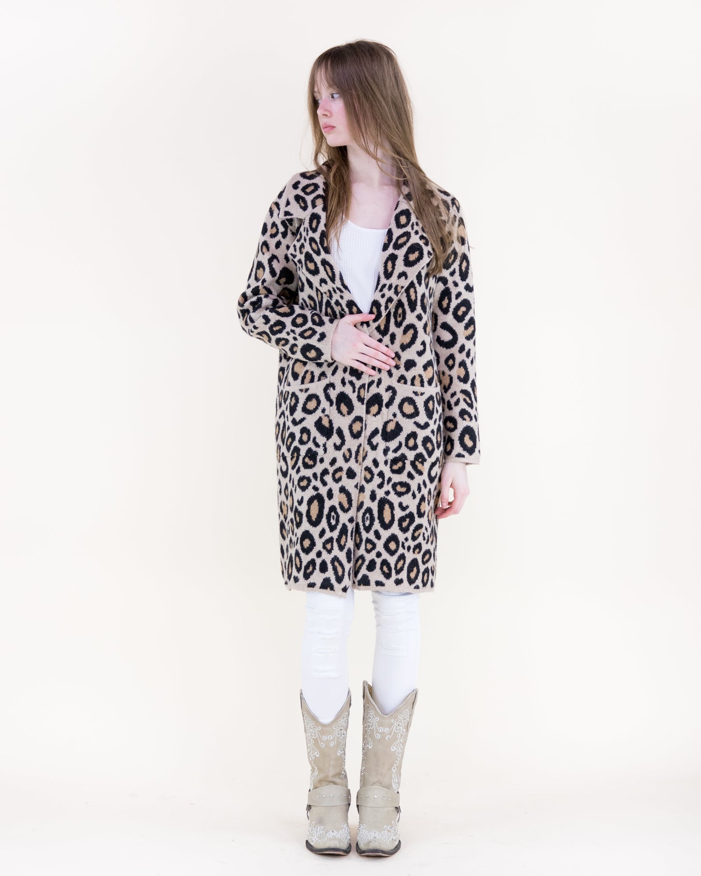Leopard Notch Lapel Coatigan