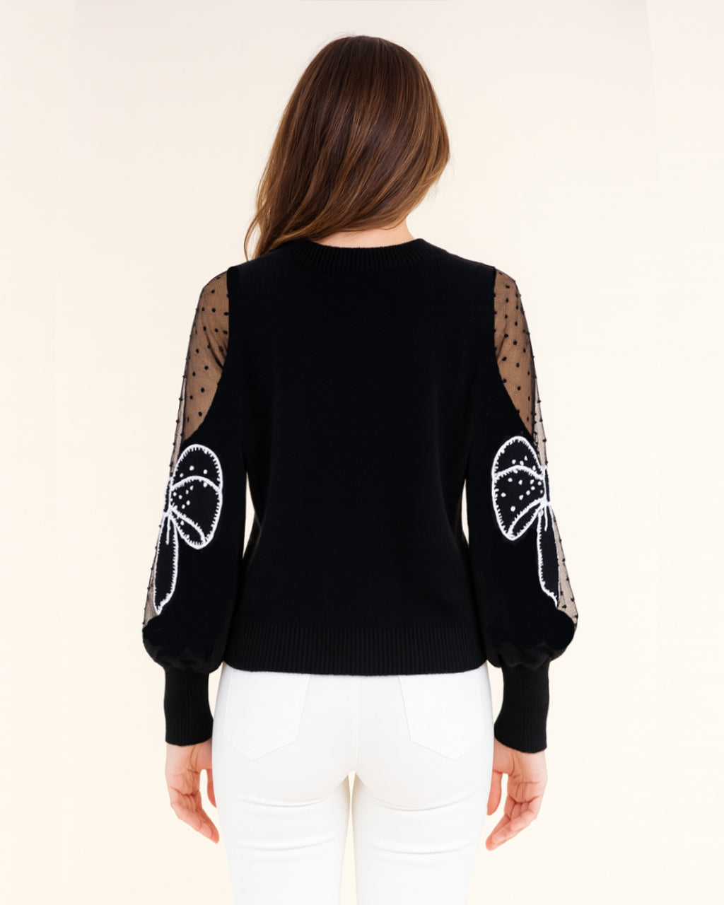 Cold Shoulder Beaded Bow Sweater