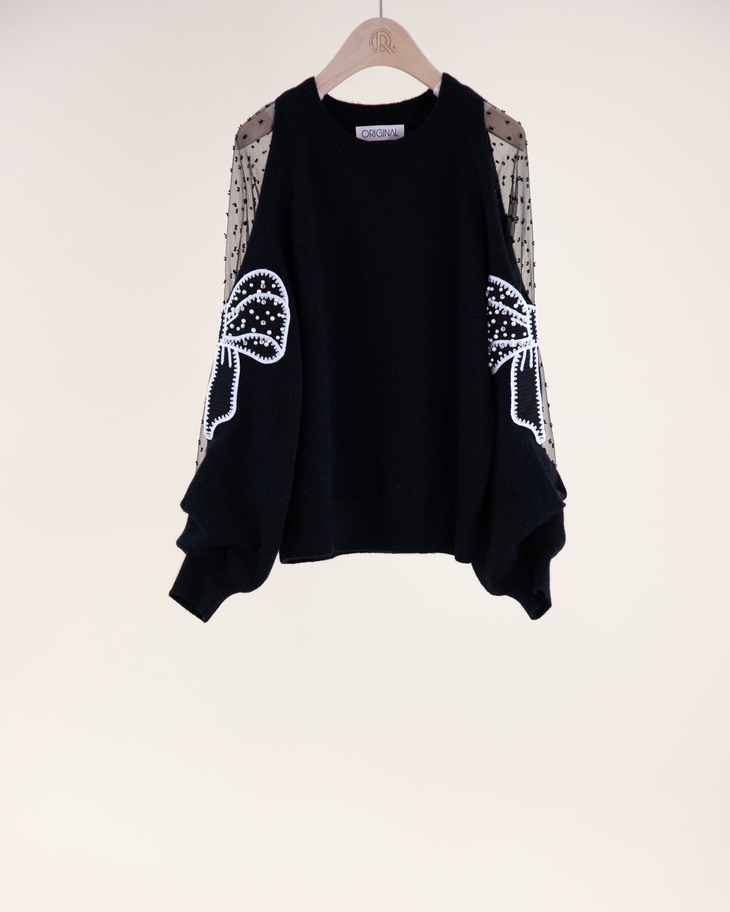 Cold Shoulder Beaded Bow Sweater