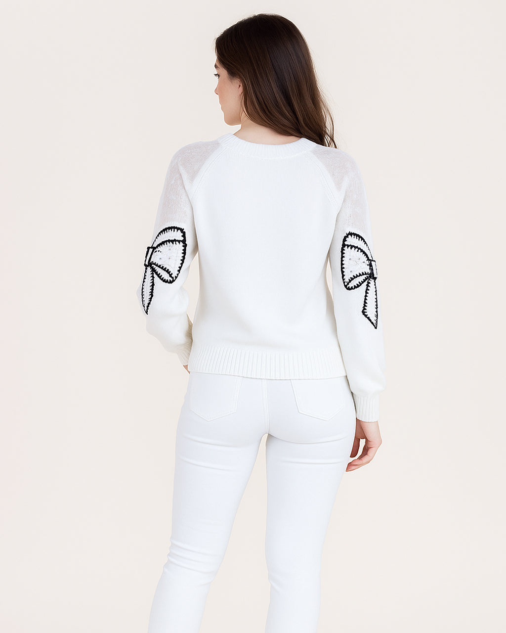 Cold Shoulder Beaded Bow Sweater
