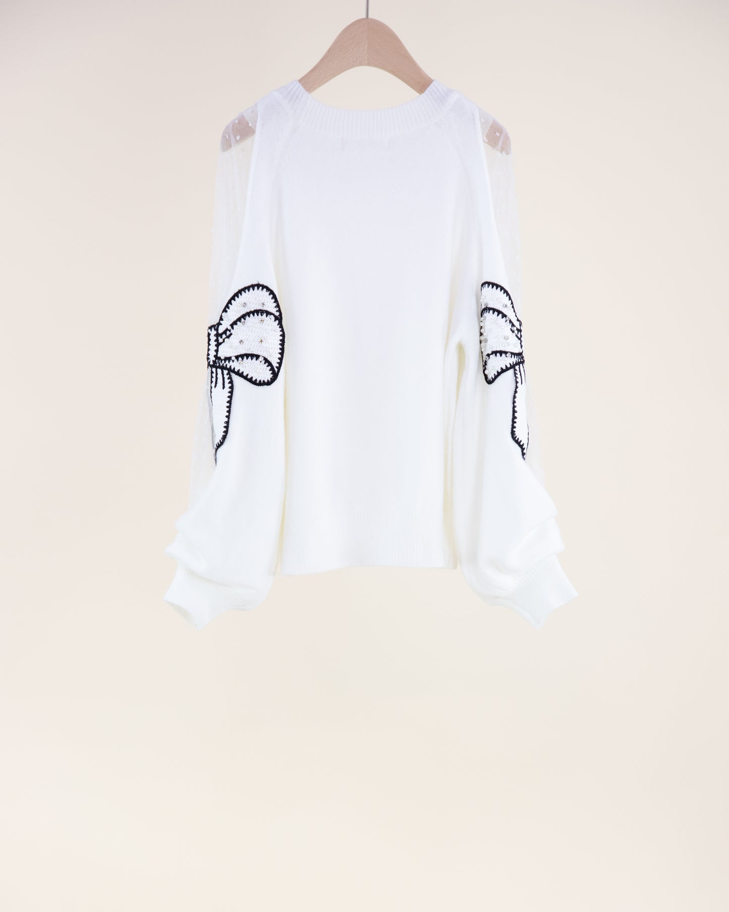 Cold Shoulder Beaded Bow Sweater