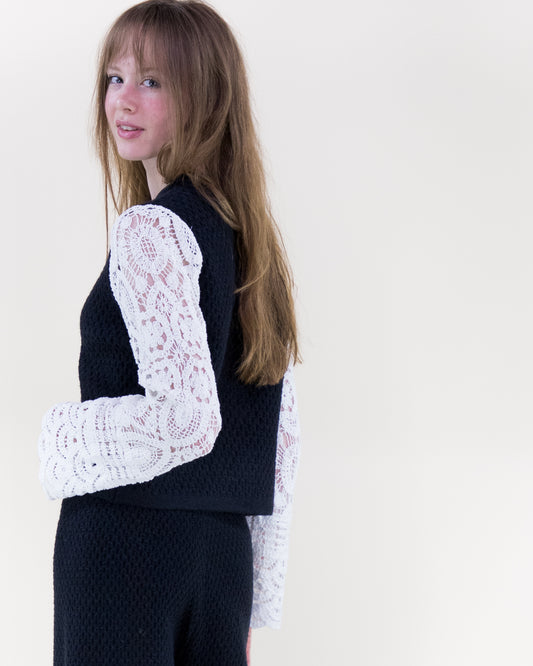 Honeycomb Stitch Crochet Sleeves Boxy Cardigan