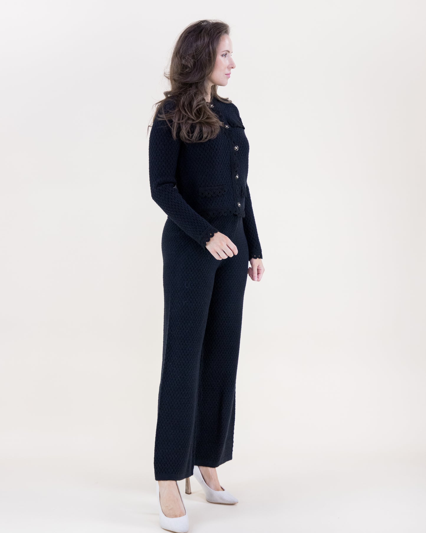 Honeycomb Stitch Scallopped Hems Boxy Cardigan