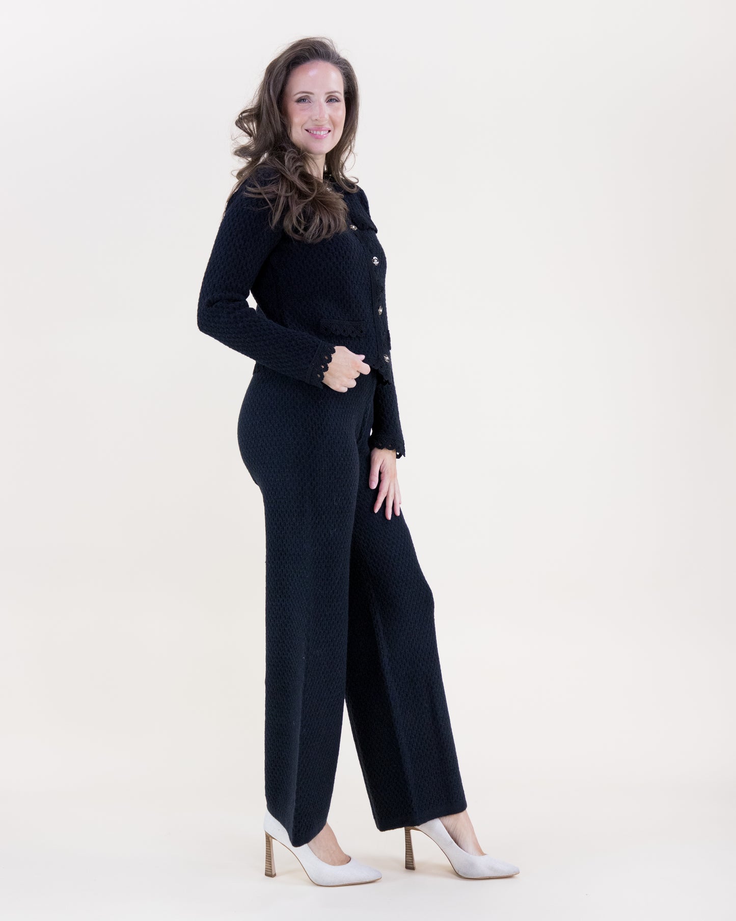 Honeycomb Stitch Scallopped Hems Boxy Cardigan