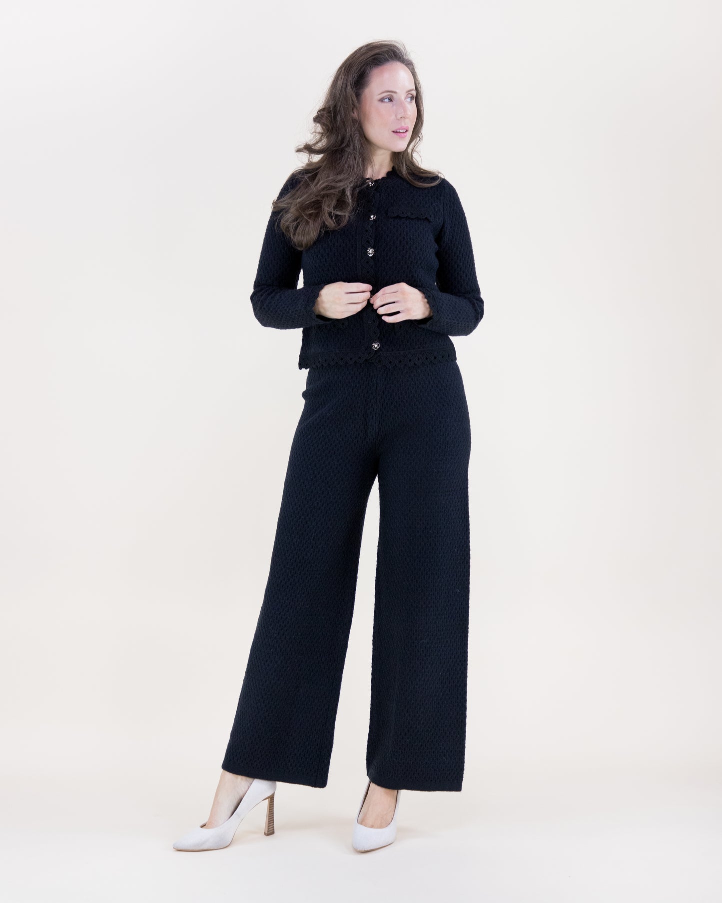 Honeycomb Stitch Scallopped Hems Boxy Cardigan