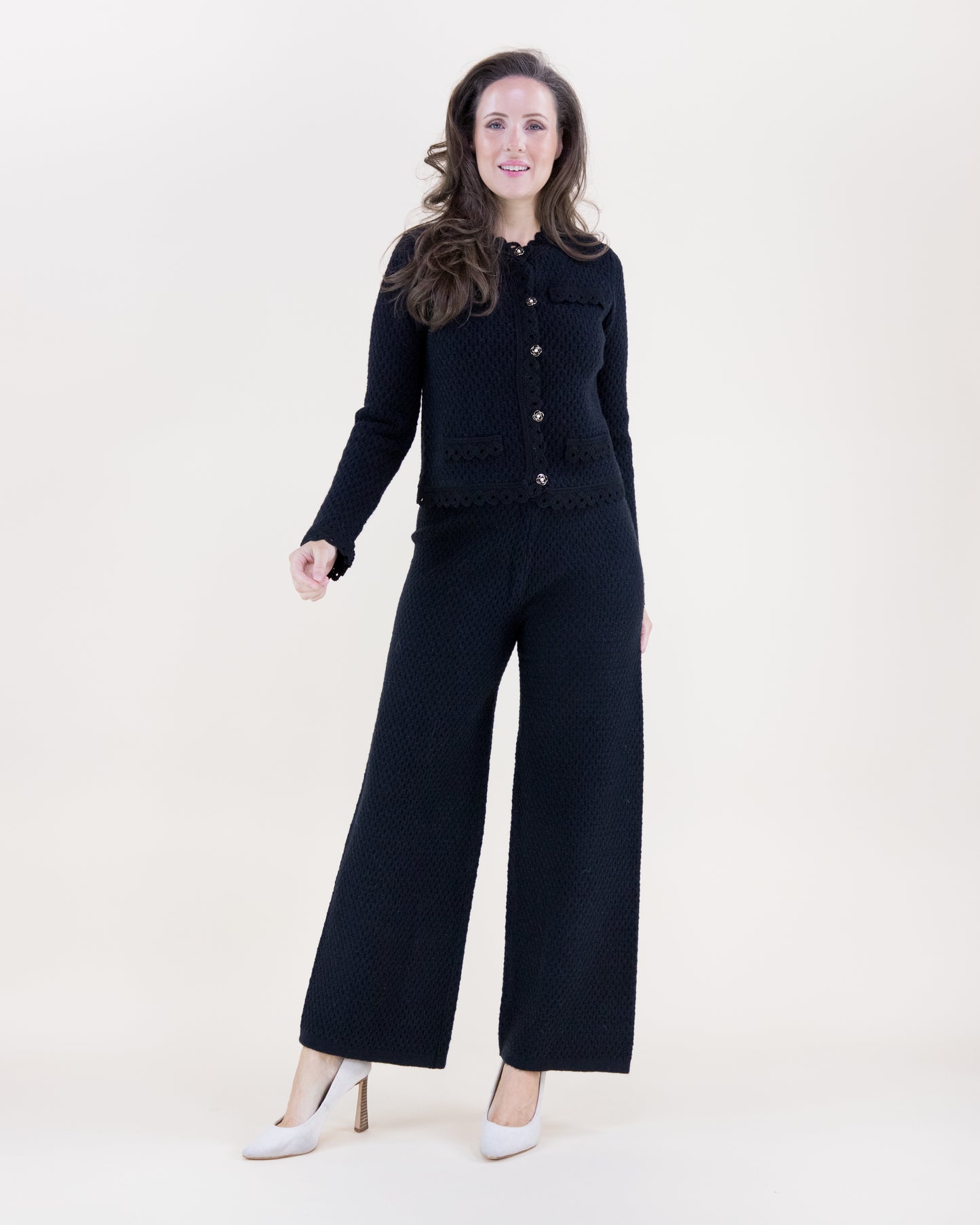 Honeycomb Stitch Scallopped Hems Boxy Cardigan