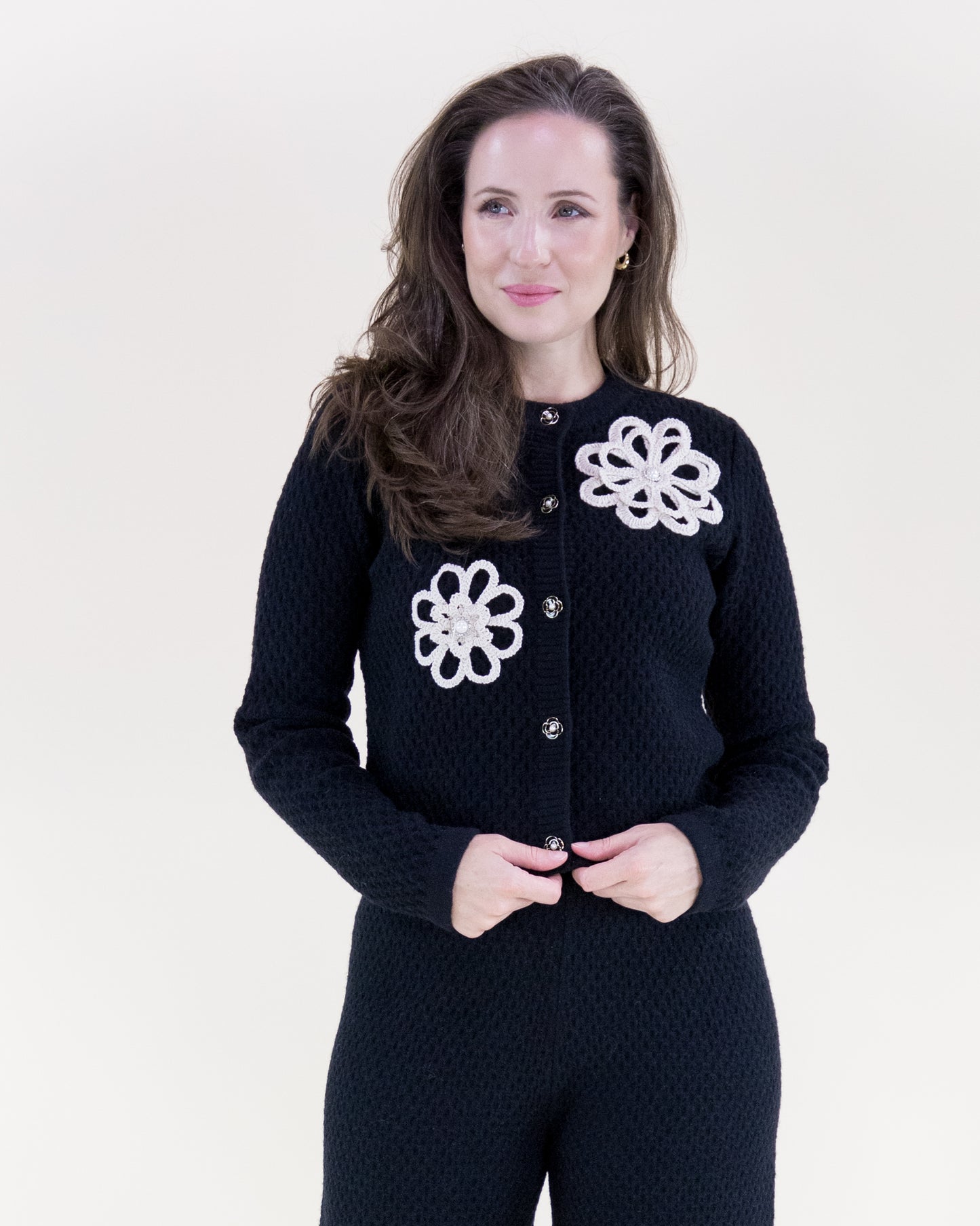 Honeycomb Stitch Crochet Flowers Boxy Cardigan