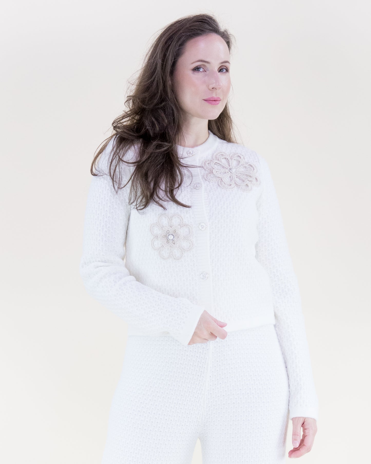 Honeycomb Stitch Crochet Flowers Boxy Cardigan