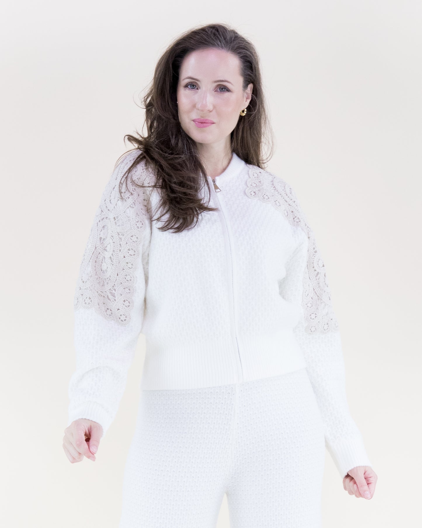 Honeycomb Stitch Crochet Shoulders Bomber Cardigan