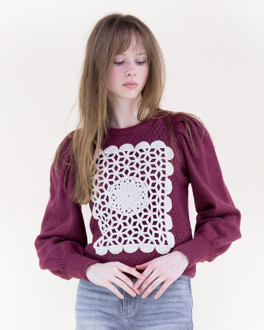 Crochet Square Bishop Sleeves Sweater