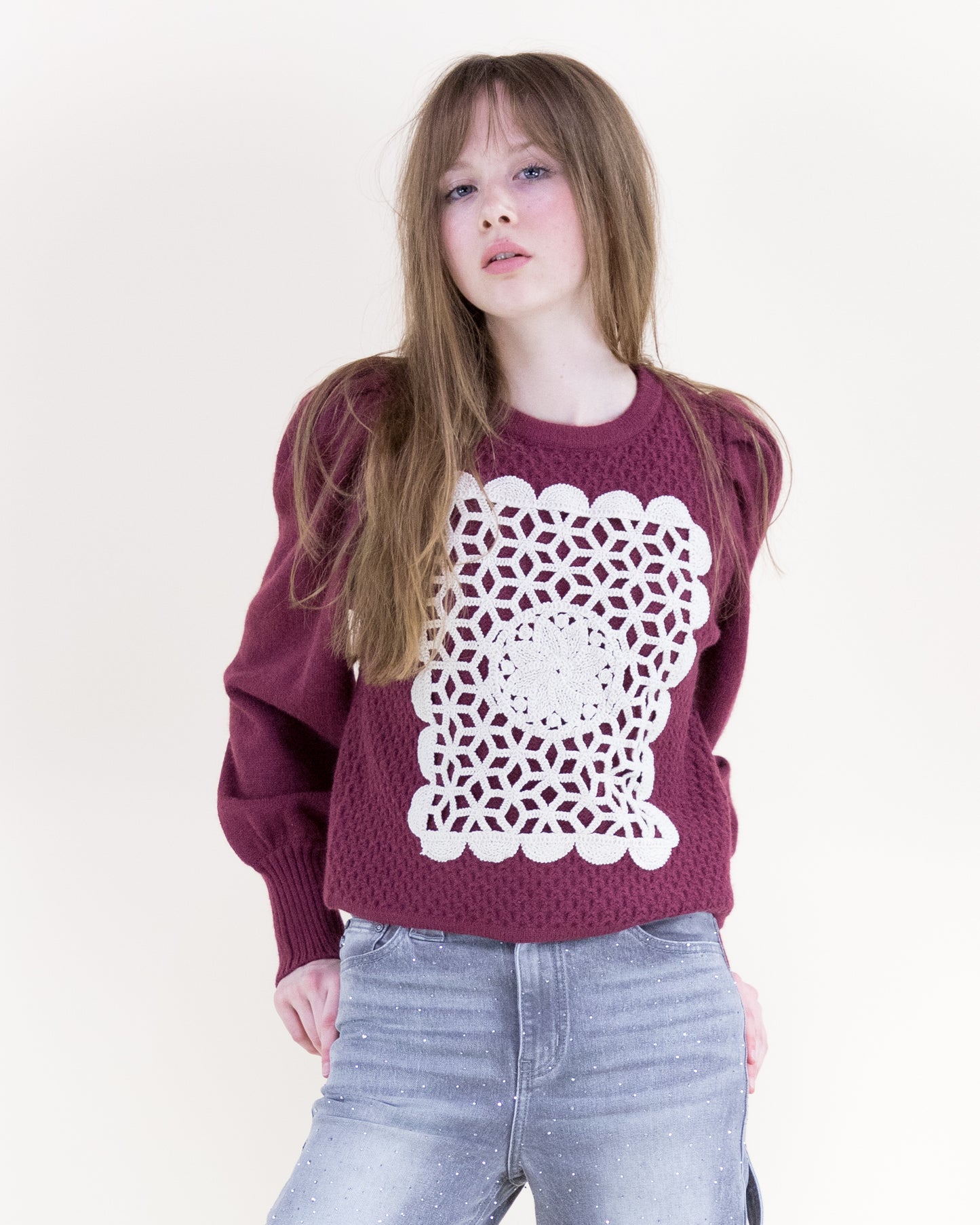 Crochet Square Bishop Sleeves Sweater