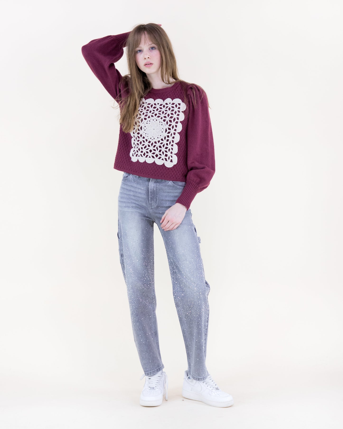 Crochet Square Bishop Sleeves Sweater