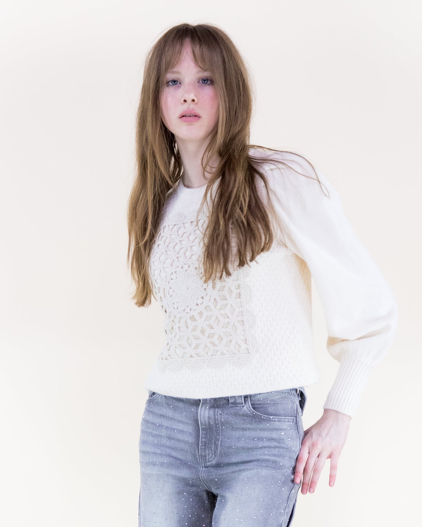 Crochet Square Bishop Sleeves Sweater